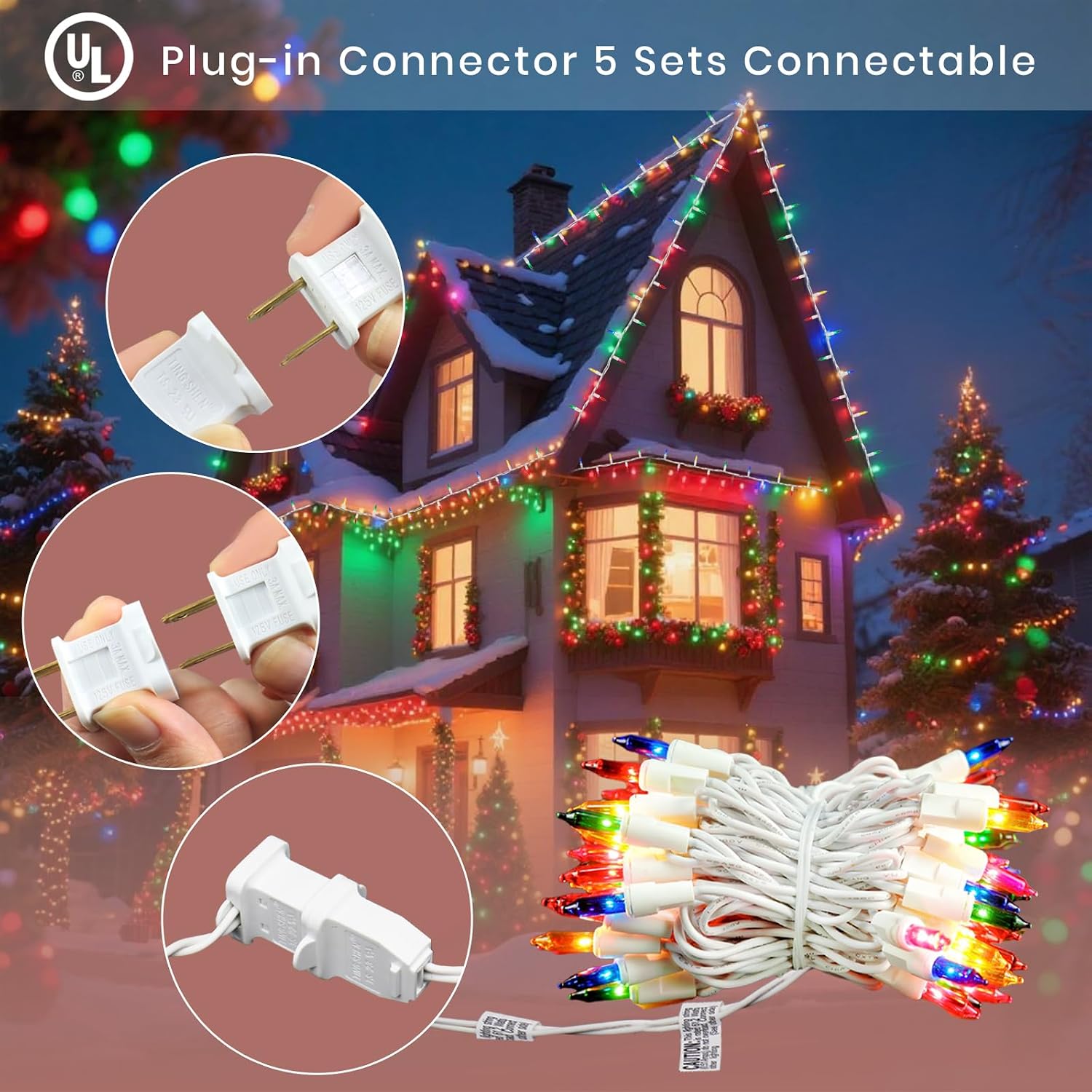 Multicolor Christmas Lights- 100 Count Mini Incandescent Indoor Lights with White Wire, UL Listed Connectable, Bright & Colorful String Lights for Kids’ Room, Party & Festival Décor image 5