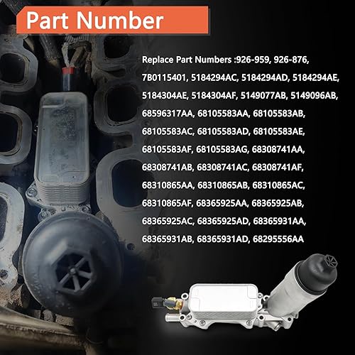 Miniatura 2 de Enfriador de aceite de motor de aluminio 926-959, adaptador de carcasa de filtro de aceite para Chrysler 200 300 2017-2018, Jeep Cherokee Grand