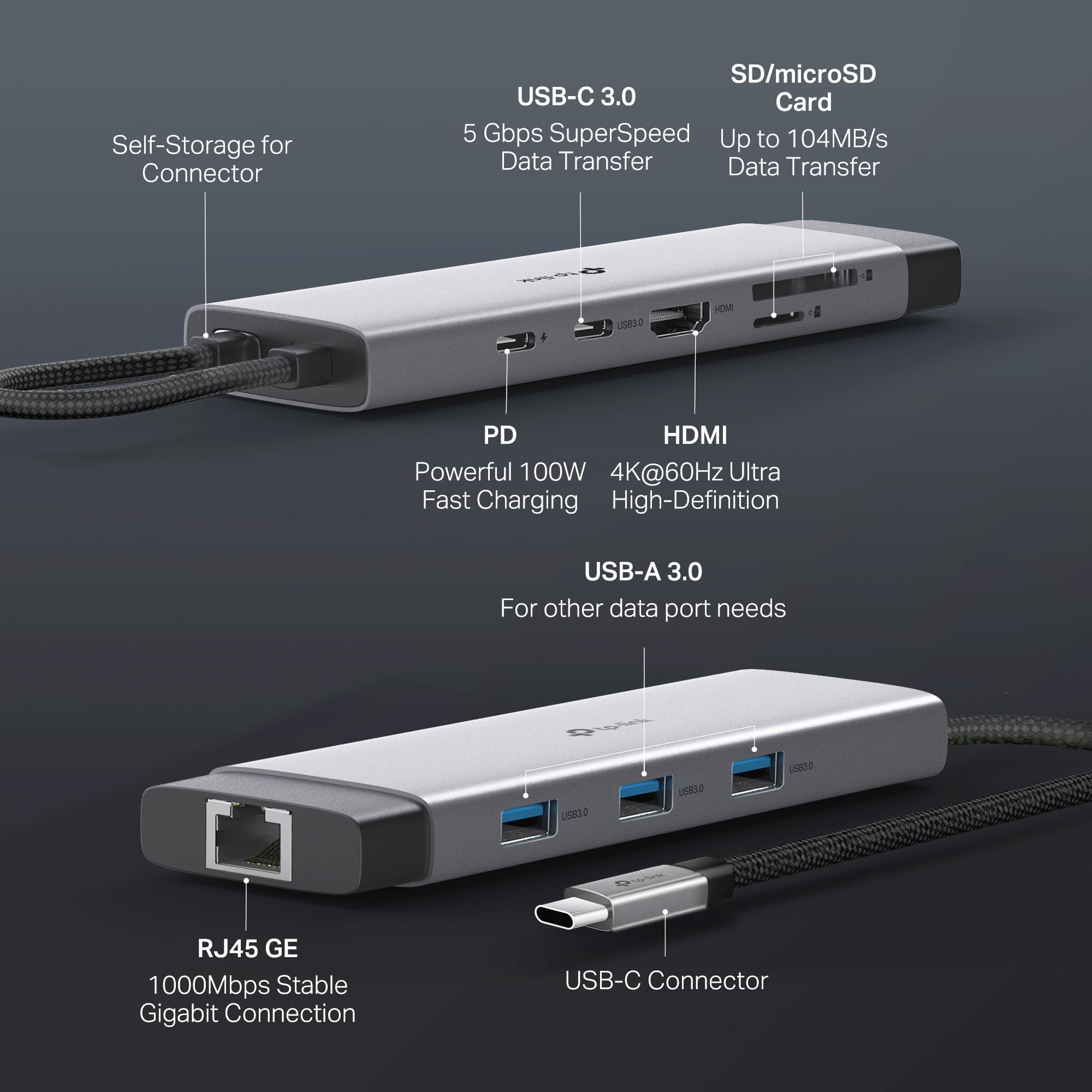 TP-Link Wieloportowy adapter USB C 9 w 1 UH9120C | 4K przy 60Hz HDMI, 1×1G Ethernet, SD i microSD, zasilanie 100 W, 1 x USB-C + 3 porty danych USB-A | Szybki rozdzielacz 5 Gb/s do MacBooka i nie tylko