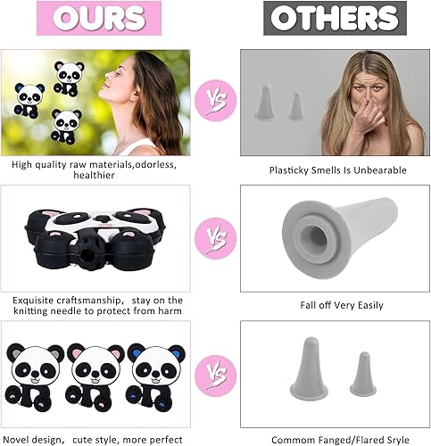 Miniatura 4 de ZZXLLRO 9 tapones de aguja de tejer, lindos protectores de punto de aguja de tejer panda para principiantes, tejer ganchillo a mano, suministros de