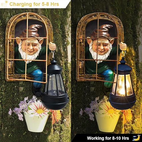 Miniatura 4 de Estatua de gnomos con luces solares, decoraciones de primavera, jardín de hadas caprichoso, 10 pulgadas, estatuas de jardín de elfo para exteriores,
