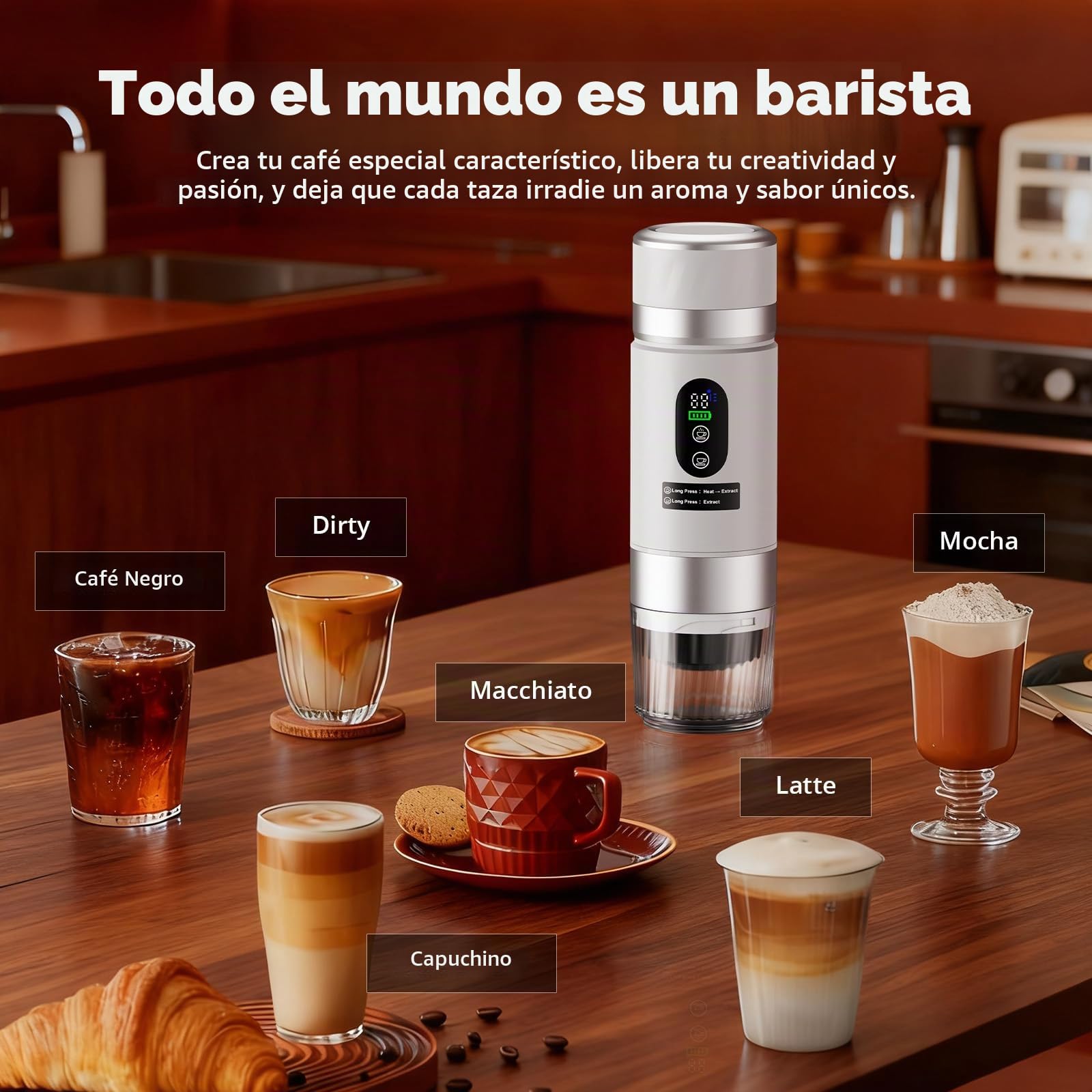 Cafetera Espresso Eléctrica Portátil 3 en 1,Cafetera de Viaje para Camping con batería de 2 × 7.500 ma,20 Bar,USB-C,Cafetera Pequeña 3 en 1 con Café Molido y Cápsulas (NS & DG) para RV,Viaje