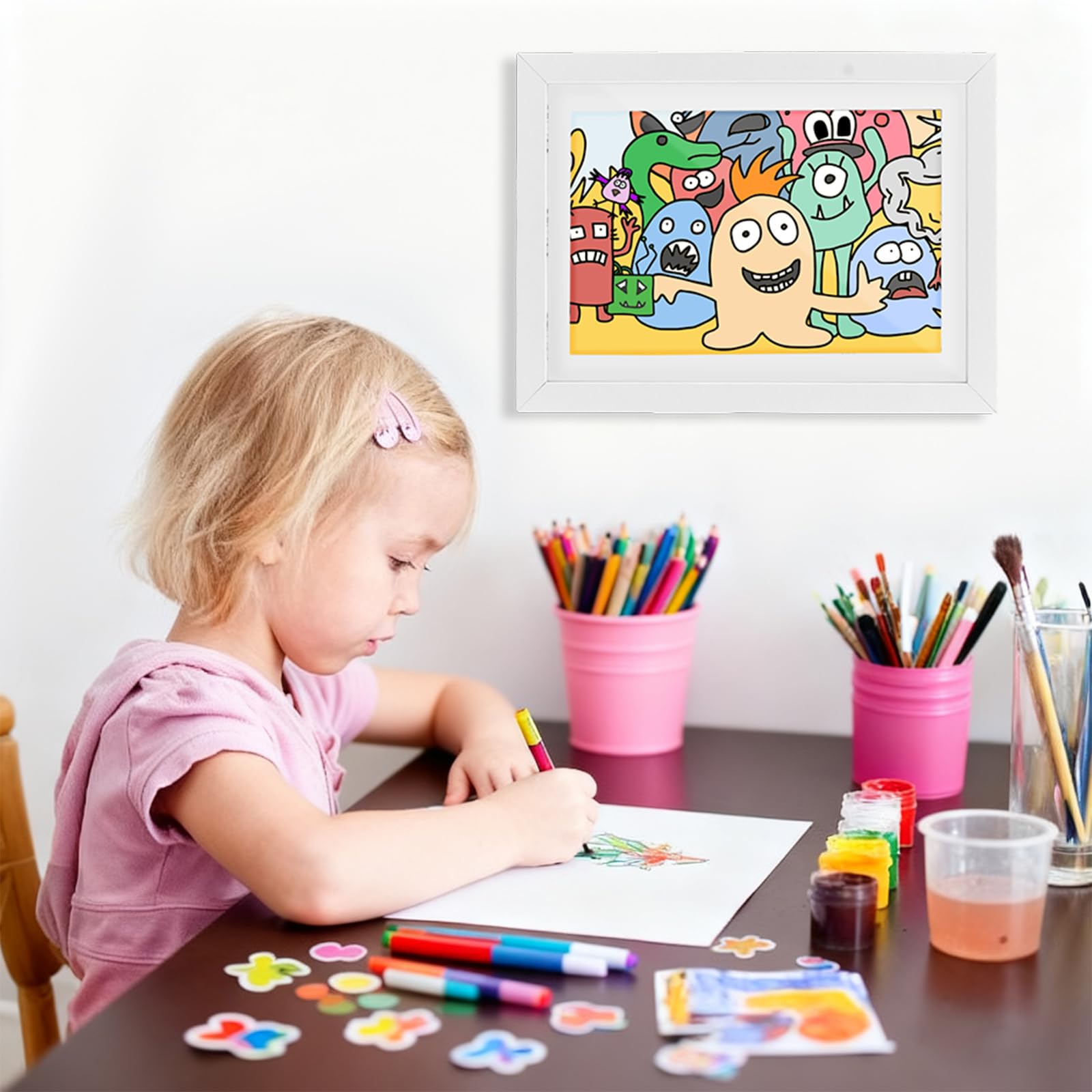 3 marcos de fotos para niños, A4, apertura frontal, marco de fotos para cambiar dibujos infantiles, A4, plegable para imágenes infantiles, marco de fotos rellenable, madera, blanco