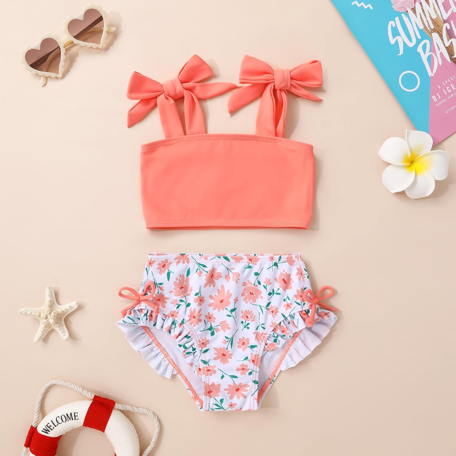 Toddler Swimsuit Girl Color Block Stripe Swimwear Baby Girl Summer Beach Bathing Suits Bikini Set with Ruffled Edges - Image 3