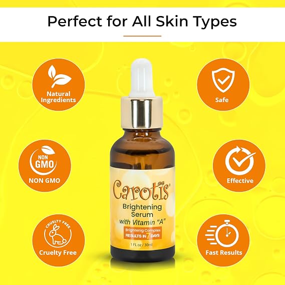 CAROTIS, Skin Brightening Serum | 1 fl oz / 30 ml | Helps to Remove Dark Circles, Wrinkles & Spots, with Carrot Oil and Vitamin A