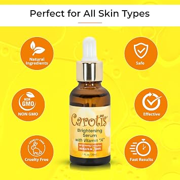 CAROTIS, Skin Brightening Serum | 1 fl oz / 30 ml | Helps to Remove Dark Circles, Wrinkles & Spots, with Carrot Oil and Vitamin A