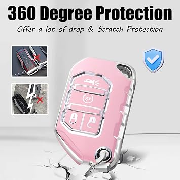 Montague Key Fob Cover for Jeep with Keychain, Premium TPU Key Case Compatible with Jeep Wrangler JL JLU Gladiator JT Rubicon Sahara Remote Smart Car Flip Key Protector(4 Buttons Black)