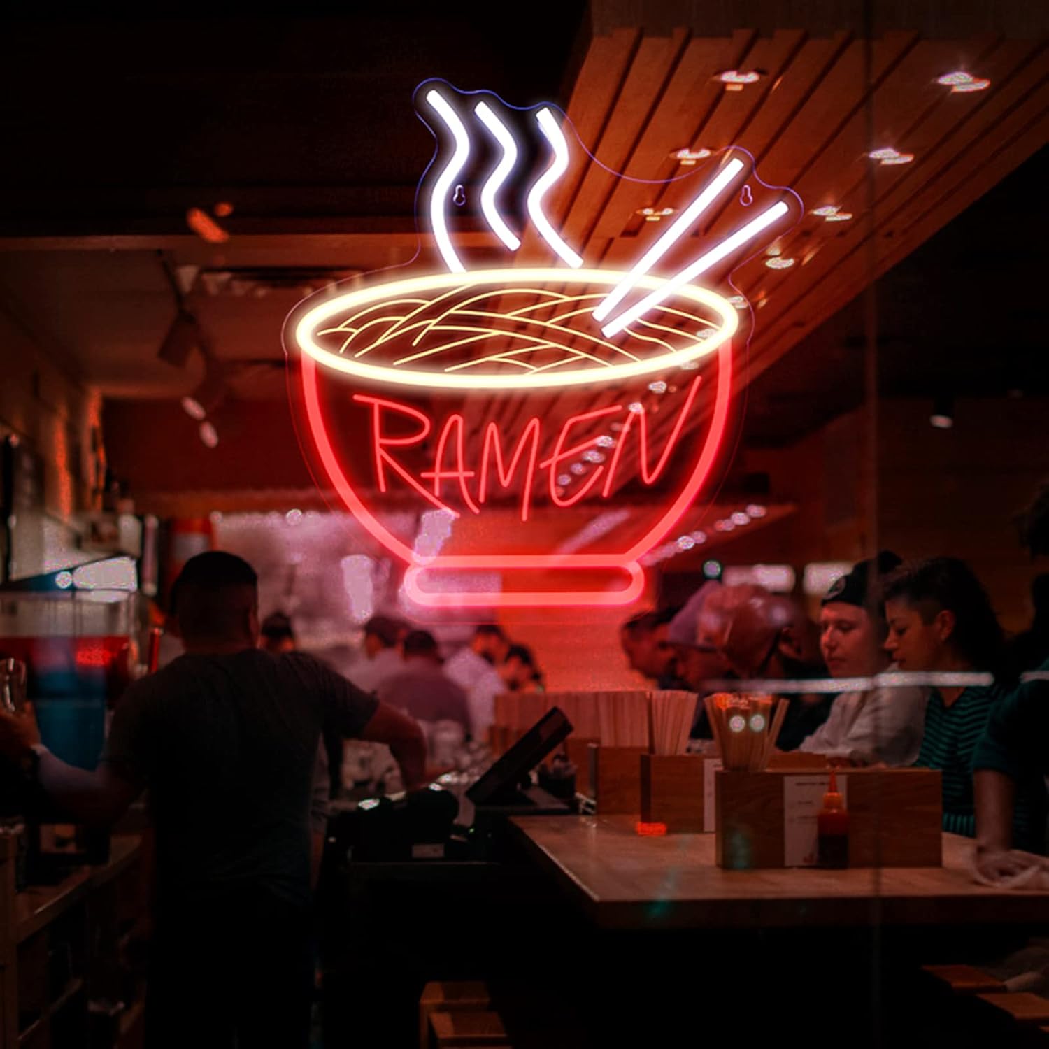 Red Ramen Neon Sign - IMEGINA 3D Dimmable 5V Japanese Neon Signs for Wall Decor 11.81x12.4 Inch, Bright LED Neon Lights for Restaurant, Window, Shop, Dinning Room