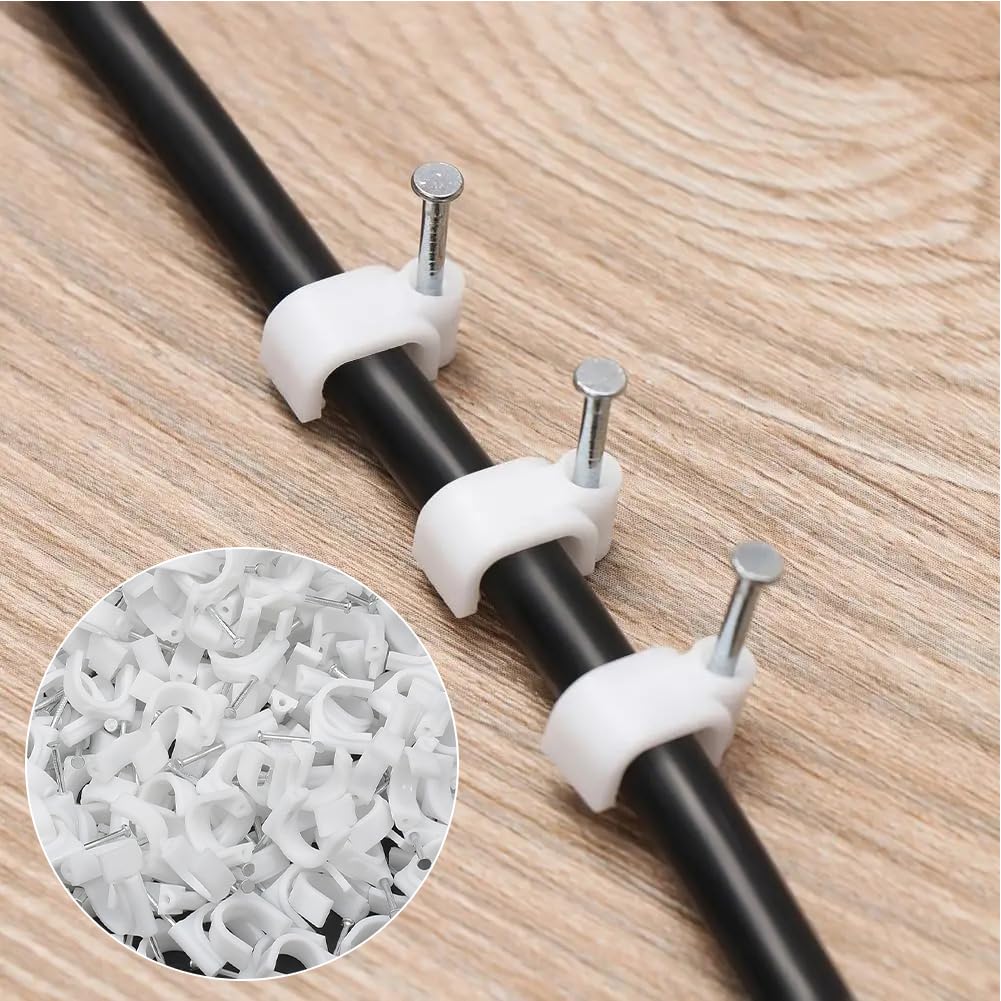 100 Fermacavi Per Muro In Nylon - Chiodi In Acciaio, Bianco 8mm, Per Gestione Cavi Casa E Ufficio - Foto 9