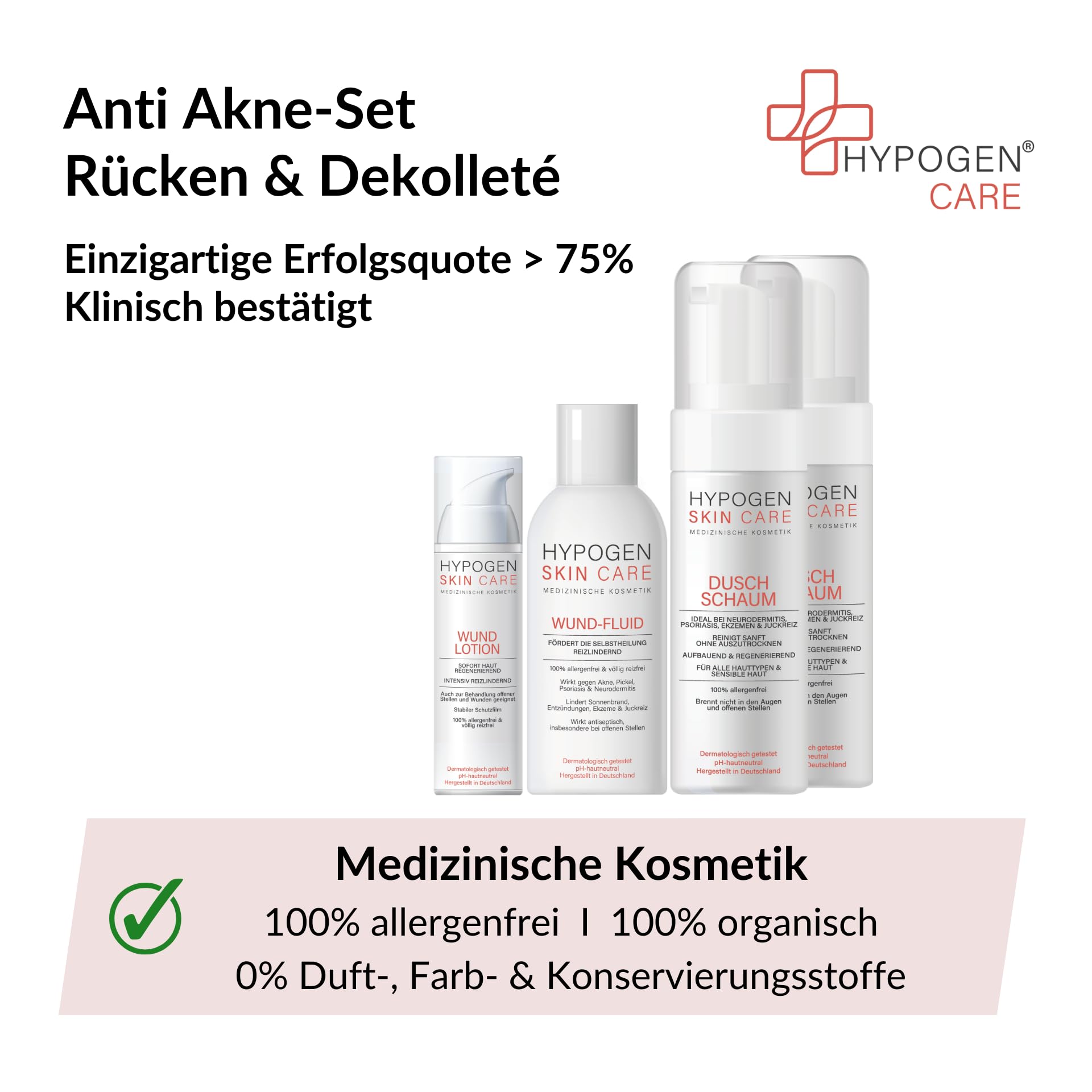 Erfolgsquote > 75% I Anti Akne-Set Rücken & Dekolleté I Klinisch bestätigt I Medizinische Kosmetik von HYPOGEN CARE