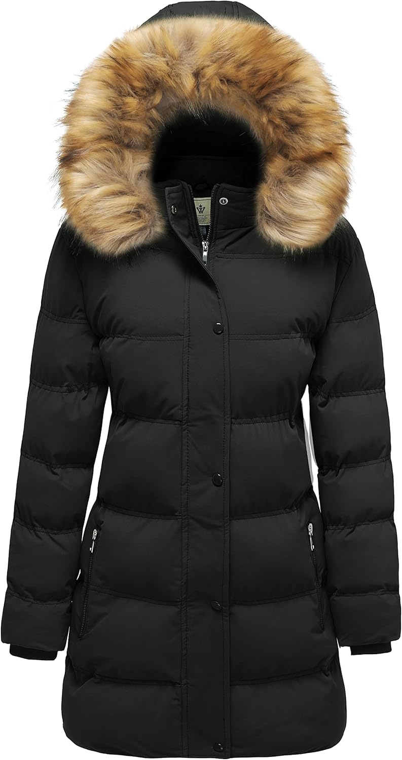 WenVen Women's Winter Long Puffer Coat Parka Jacket with Faux Fur Removable Hood