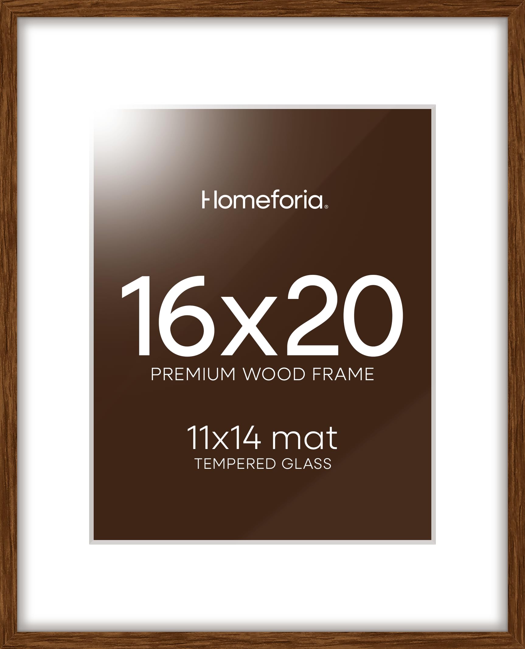 Homeforia 16x20 Picture Walnut Frame, High End Dark Oak 16x20 Wooden Brown Frames with Mat 11x14, 16 x 20 Wood Poster Frame Matted to 11 by 14, 20x16 Hanging Frames, Tempered Glass, Wall Kit, Set of 2