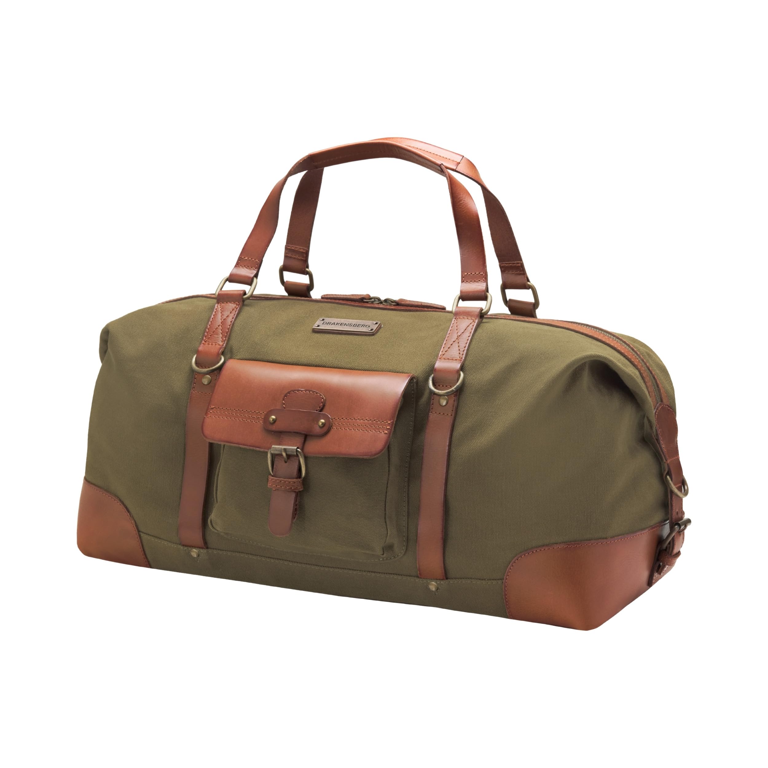 DRAKENSBERG Reisetasche 'Sam' - Weekender, Wochenend- und Sport-Tasche im Vintage-Retro-Design, Damen, Herren, nachhaltig handgemacht, Canvas, Leder, 50L, Olivgrün, DR00143