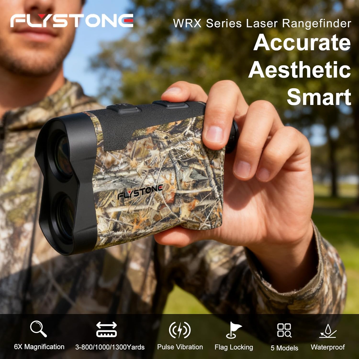 Precision Laser Rangefinder for Golf & Hunting, 800/1000/1300 m Range, 6X Magnification, Flagstick Locking with Flash Prompt, Slope Compensation & Angle Measurement, 0.3s Fast Measurement