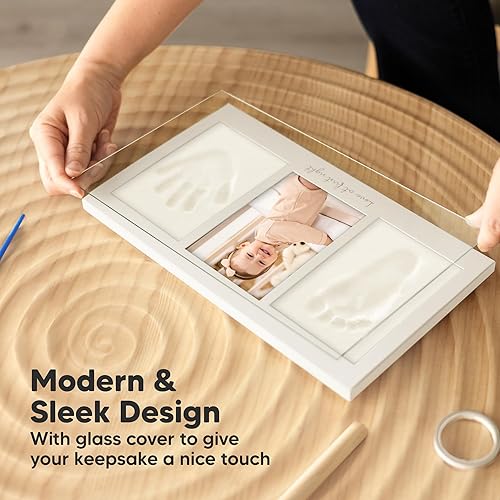 Miniatura 5 de Kit de manos y huellas para bebé, marco de recuerdo de huellas de mano de arcilla, marco de fotos para recién nacidos, regalos personalizados para