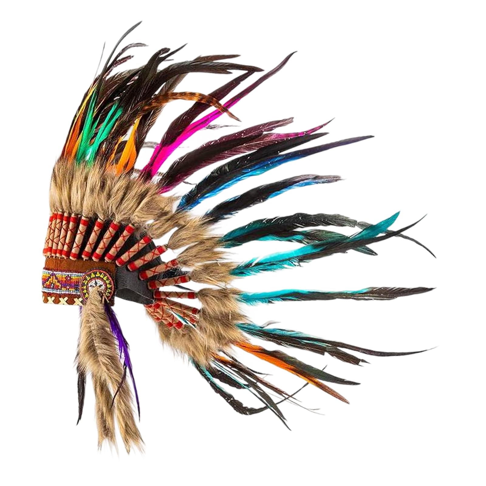 Perfeclan Indian Artificial Feather Headdress Native American Chief Headdress, Hat Headband Decoration Headpiece Costume Accessories for Halloween Mardi Gras Gift Festivals Dance Cosplay (Style D)