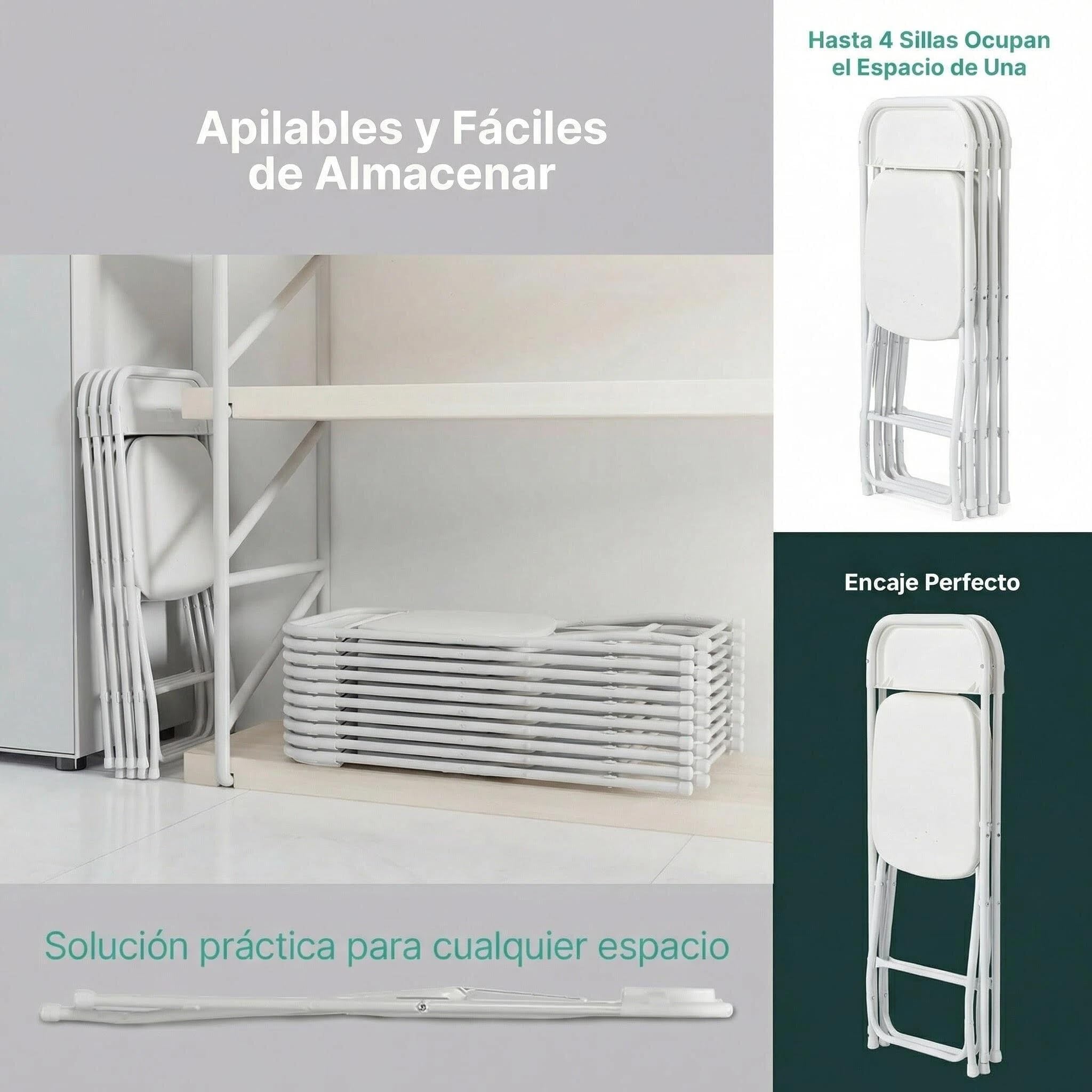 Premium Moments Silla Plegable para Interior y Exterior – Plástico Reforzado y Patas de Hierro con Refuerzo de Acero – Soporta hasta 160 kg – Ligera 2,5 kg – Fácil de Guardar y Limpiar (2, Blanca) — view 6