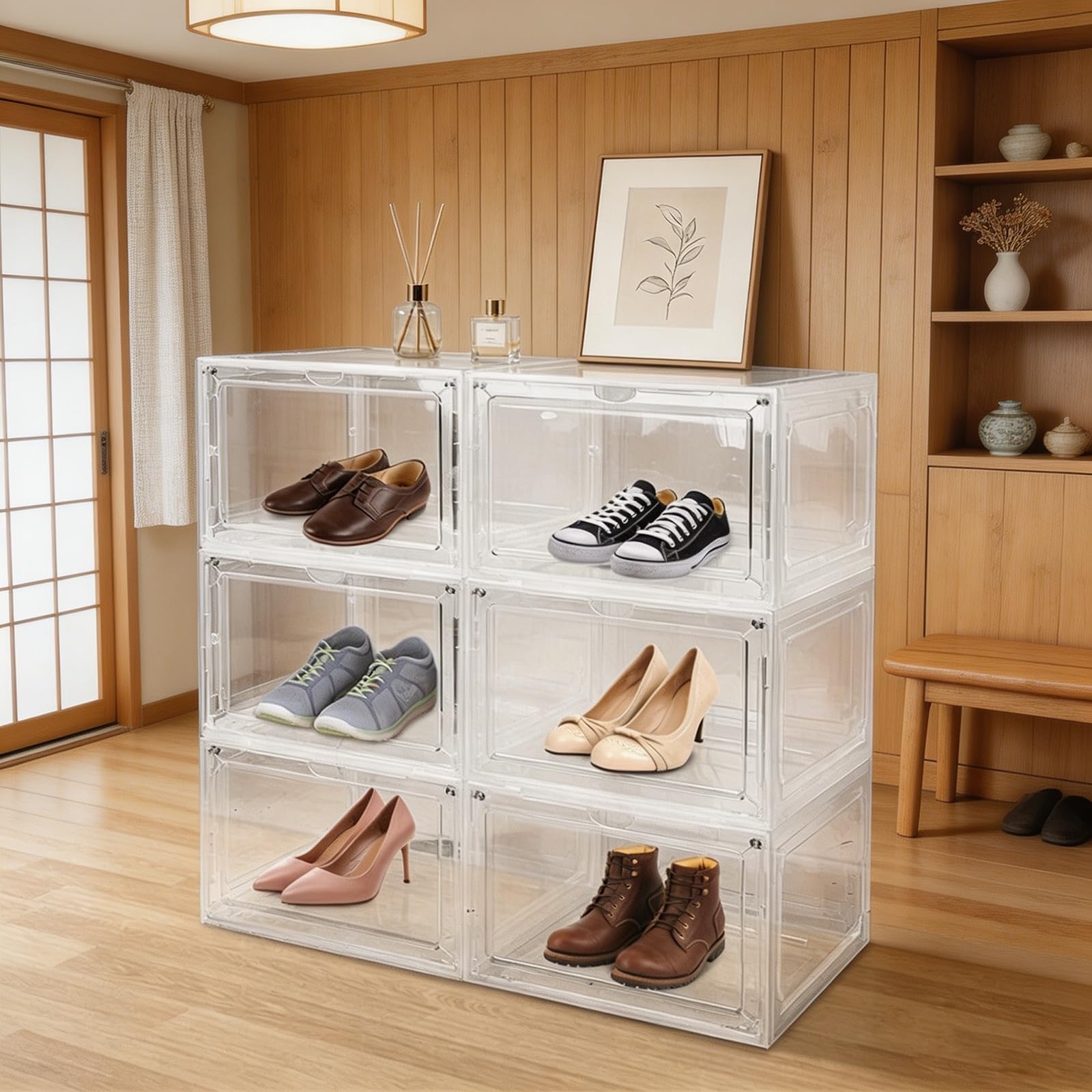 TYNGBT Clear Plastic Shoe Storage Boxes Stackable Transparent Sneaker Organizer