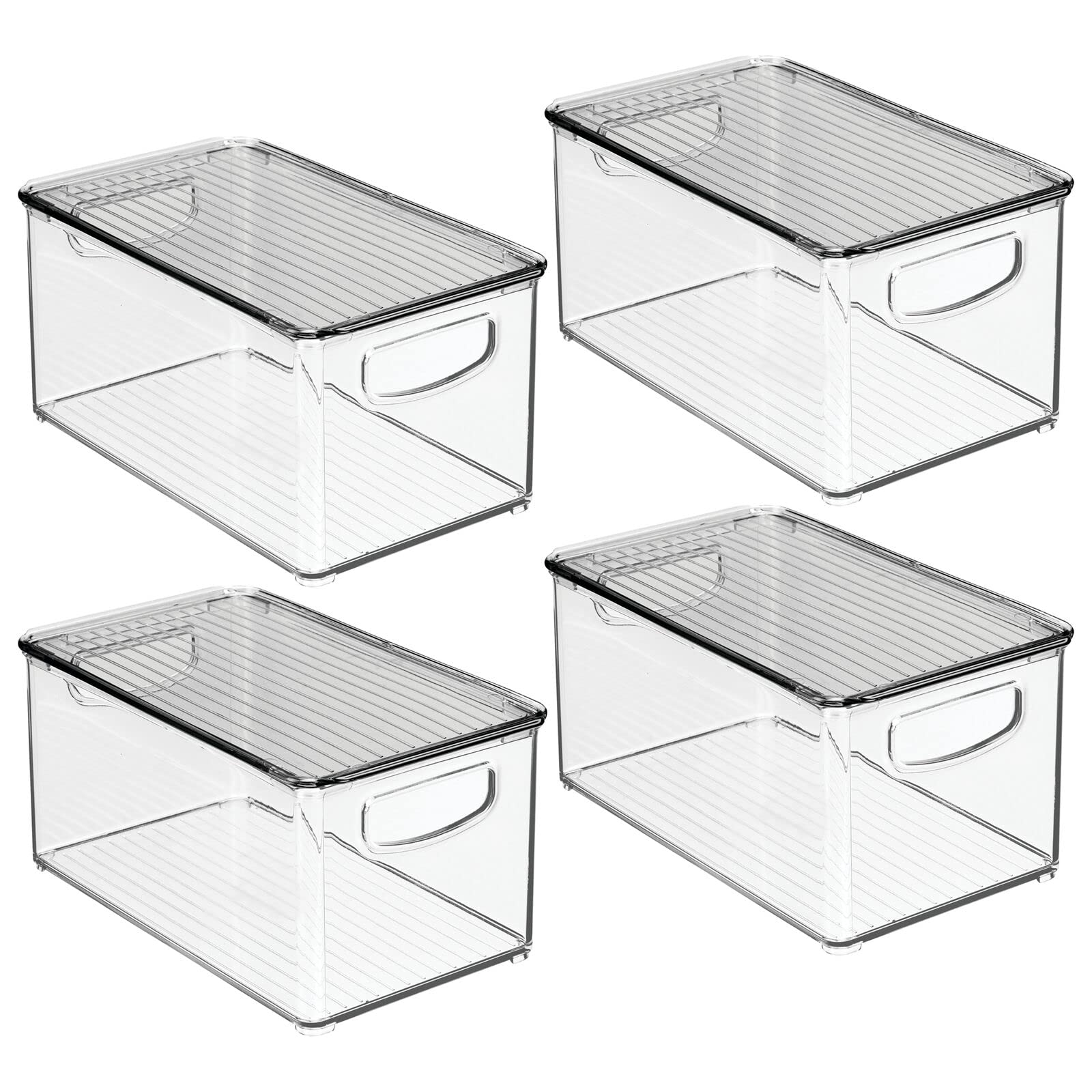 mDesign 4er-Set Aufbewahrungsbox mit Griffen – Kühlschrankbox mit Deckel zur Lebensmittelaufbewahrung – Ablage aus BPA-freiem Kunststoff für den Küchen- oder Kühlschrank – durchsichtig und grau