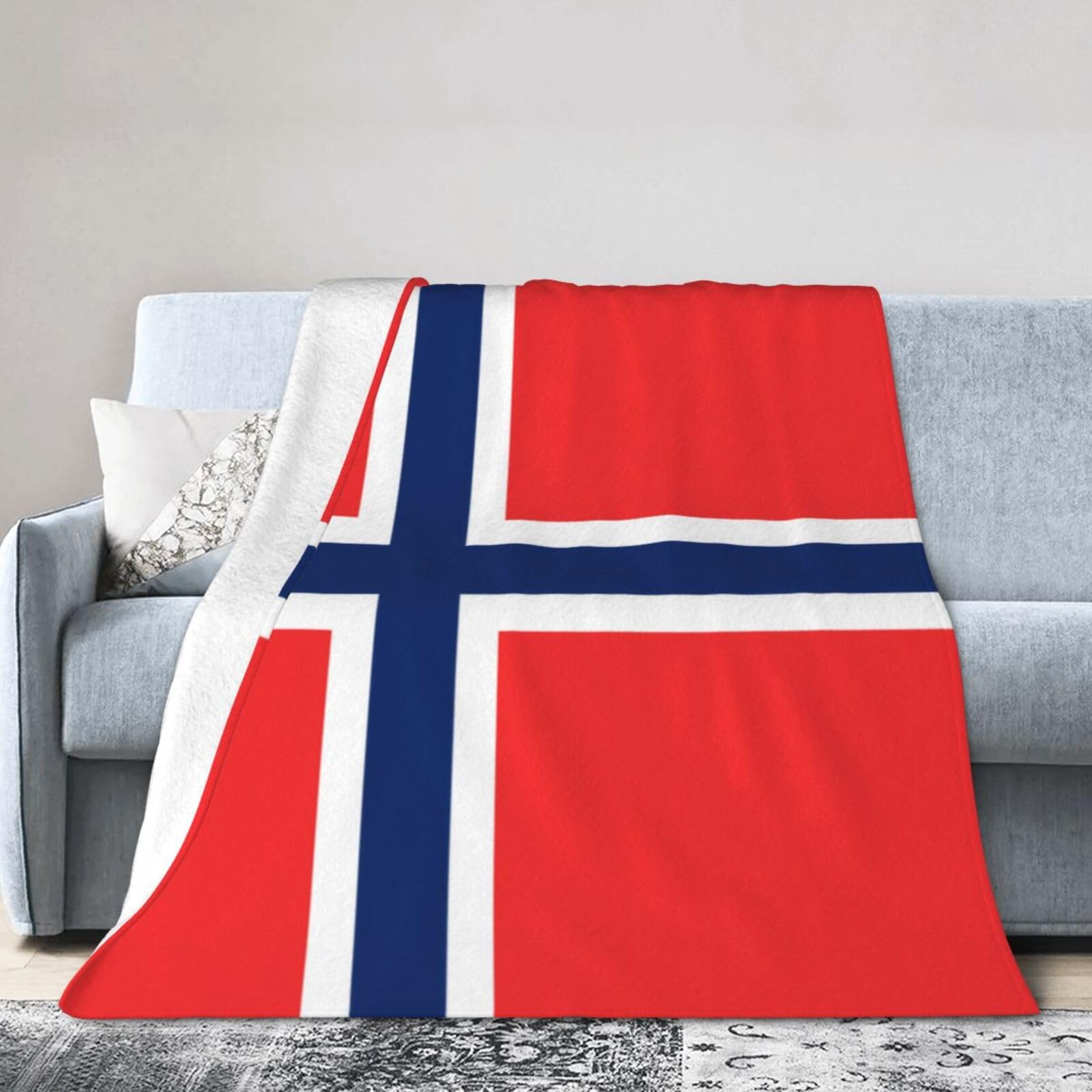 Norwegian Flag 80"x60" Fleece Blanket, Full Size, Super Soft, Suitable for Bed, Sofa, Camping, All Seasons