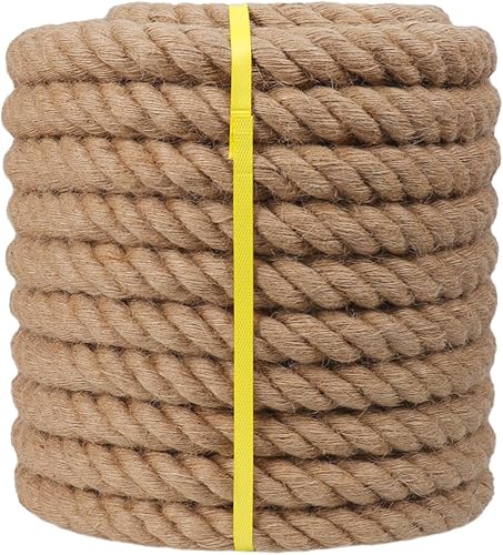 Cuerda de manila trenzada (1 pulgada x 100 pies) cuerda de yute gruesa para columpio, muelles, náutico, ancla, decoración