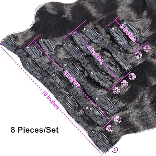 Miniatura 4 de Extensiones de cabello humano ondulado con clip, 18 pulgadas, color negro natural, extensiones de cabello humano Remy para mujer
