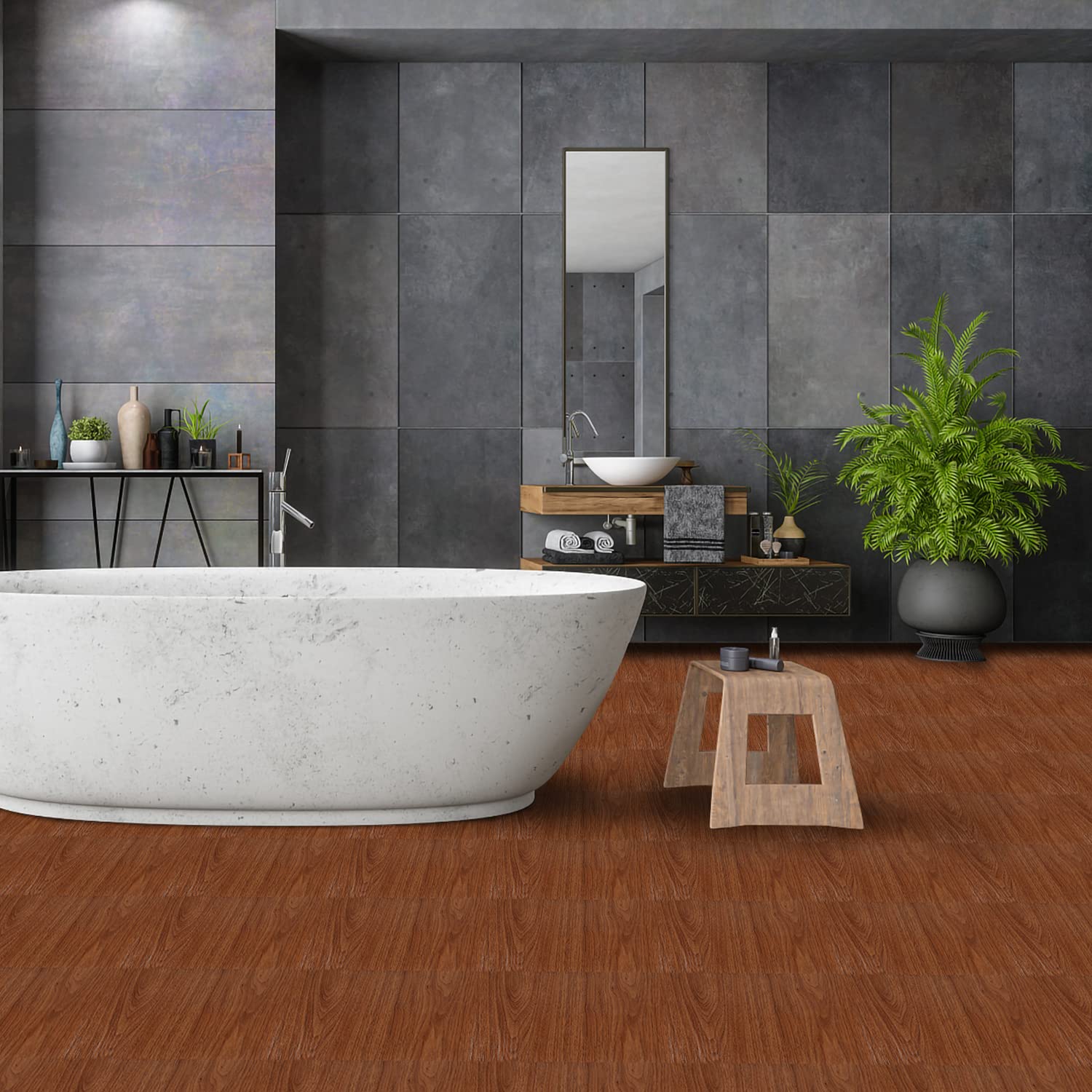 Eulenke PVC Bodenbelag Selbstklebende Bodenfolie Selbstklebend Bodenfliese Aufkleber Badezimmerfliese Bodenfliesen Vinyl 30x30cm Holz Farbe 1.98m²/22 Fliese(22X)