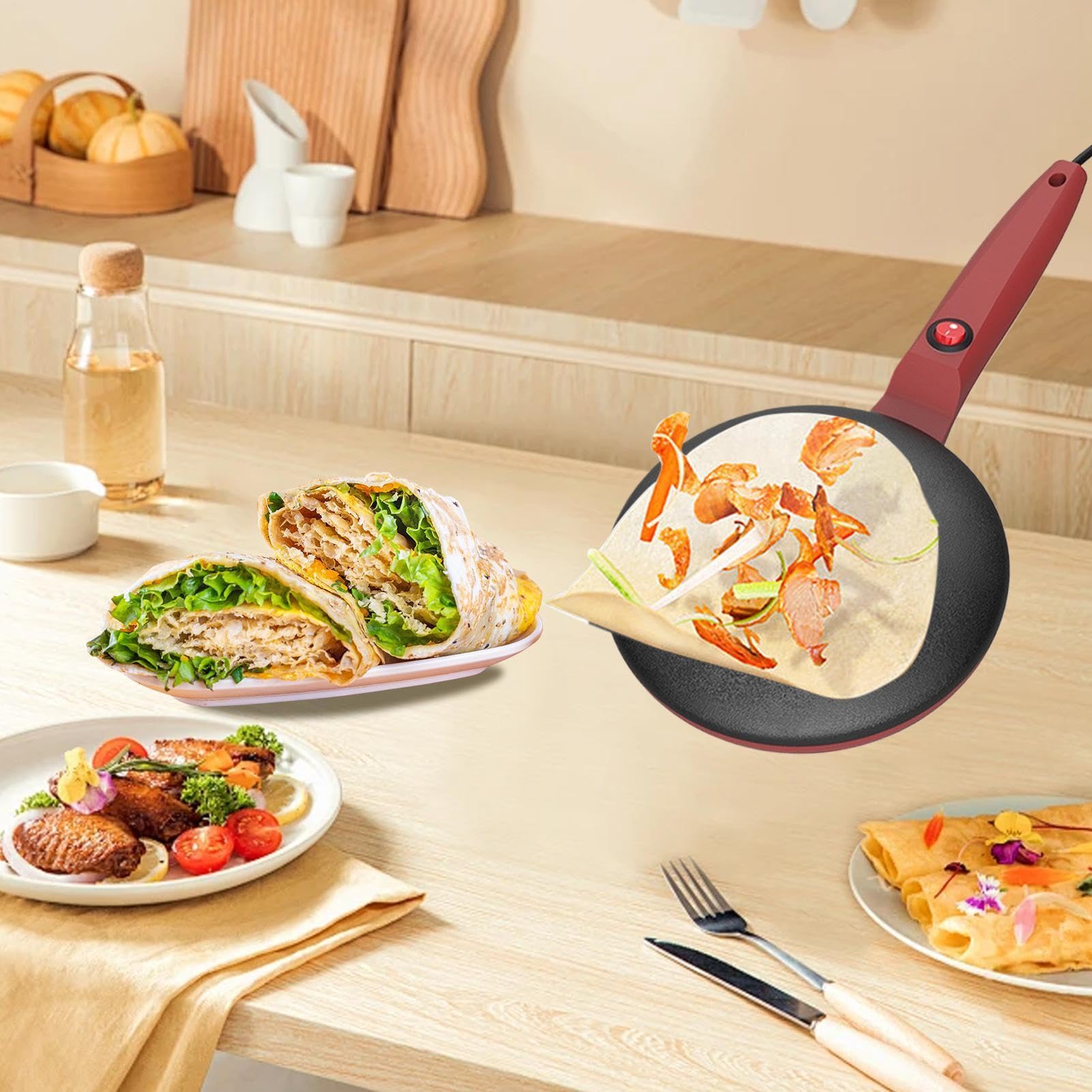 Crepera, Sartén para crepes Control automático de temperatura antiadherente