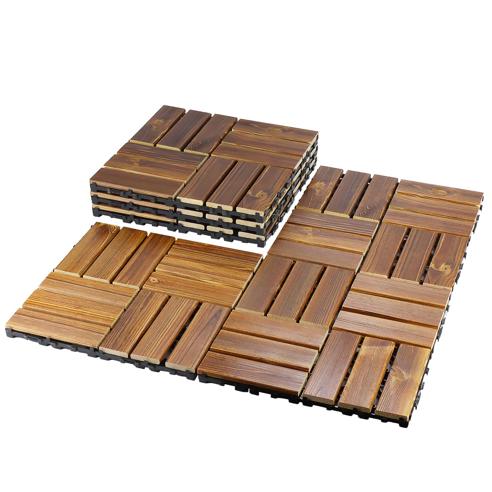 6 Pack Interlocking Deck Tiles,Wooden Patio Floor Tiles, 30 x 30 x 2.3 cm