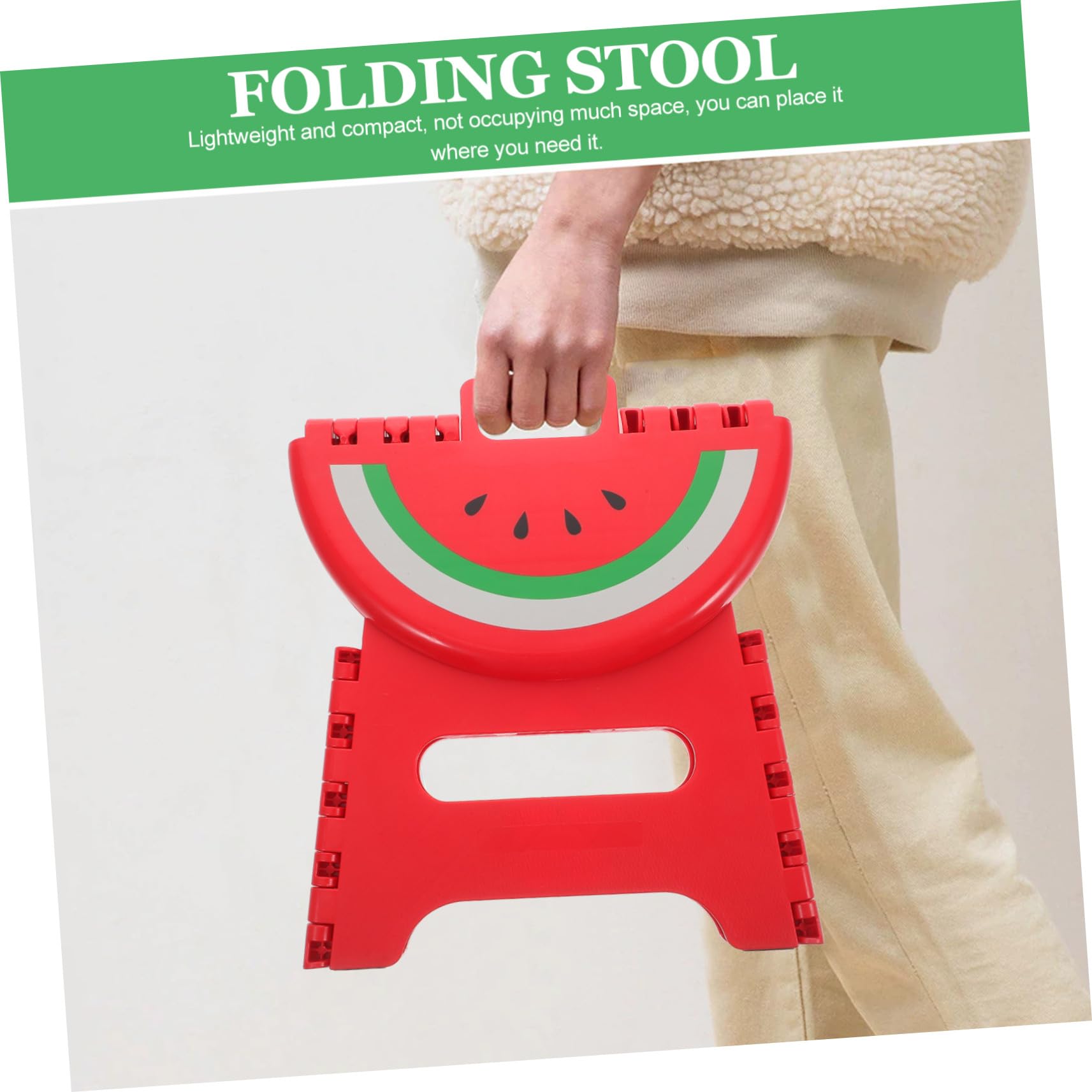 GALPADA Sgabello Pieghevole in Plastica Rosso Compatto Maniglia | Bambini, Adatto a Hotel e Hiking, Superficie senza Sbavature, Formato Piccolo