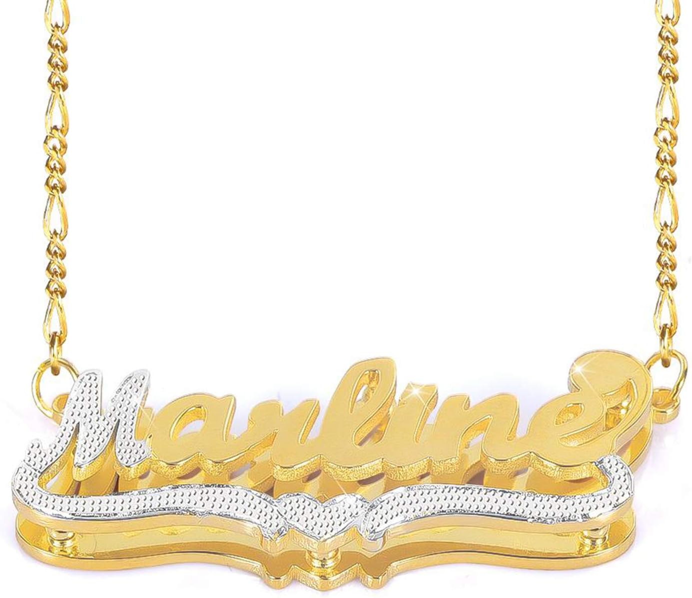 BlingSparkle Personalized Double Layer Custom Name Necklace Custom Heart Necklace Personalized Two Tone Gold and Silver Custom Name Necklace for Women Teen Jewelry Gift