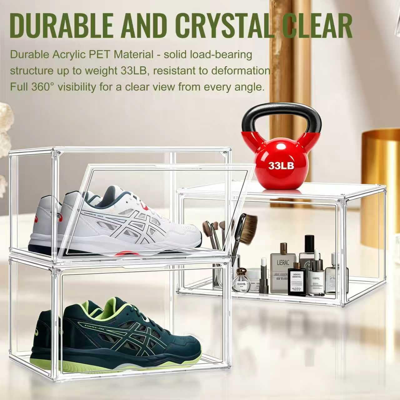 Clear Acrylic Shoe Box Size 14, Stackable Everyday Footwear Storage | Fits size 14 sneakers,casual shoes and athletic footwear. Clear acrylic design with magnetic door & dustproof storage.1 Pack