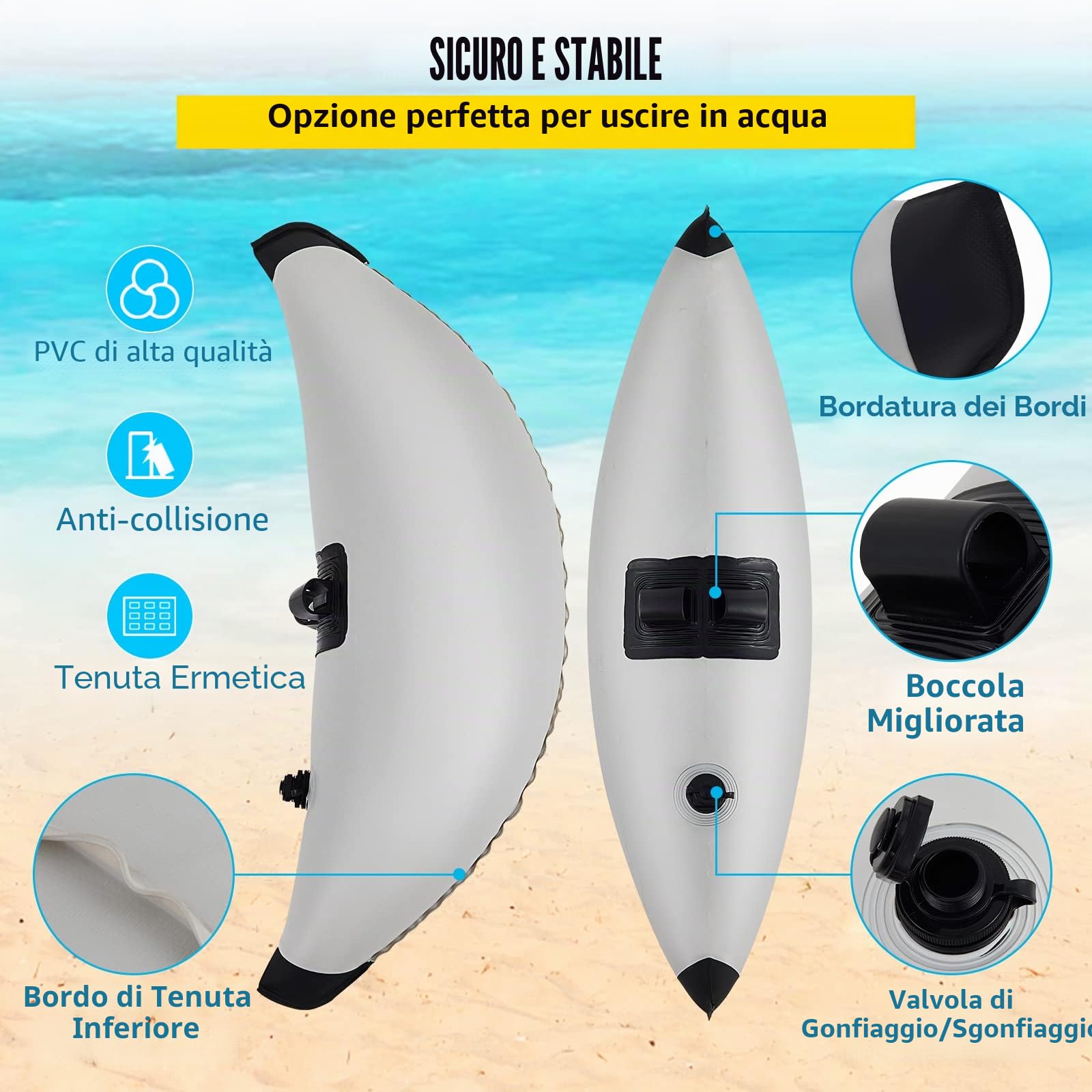 VEVOR Kit Kayak Galleggiante Gonfiabile Stabilizzatore in PVC con Bracci Laterali, 2 Pezzi Lunghezza Regolabile da 81,5 a 94 Pollici Stabilizzatore Gonfiabile per Kayak, Canoa, Nautica, Pesca, ECC