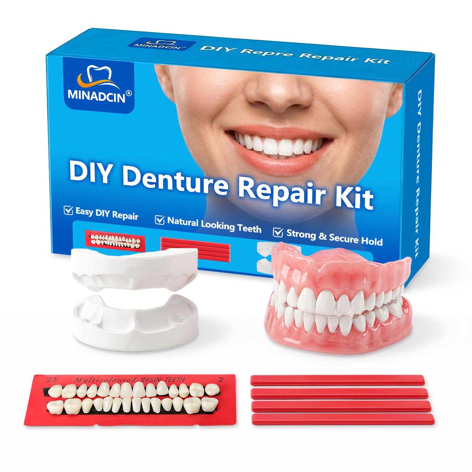 Photo 1 of DIY Denture Kit for Home Use – Upper & Lower Fake Teeth Set, Natural Smile Replacement, Comfortable Fit, Emergency Tooth Solution, 1-Pack