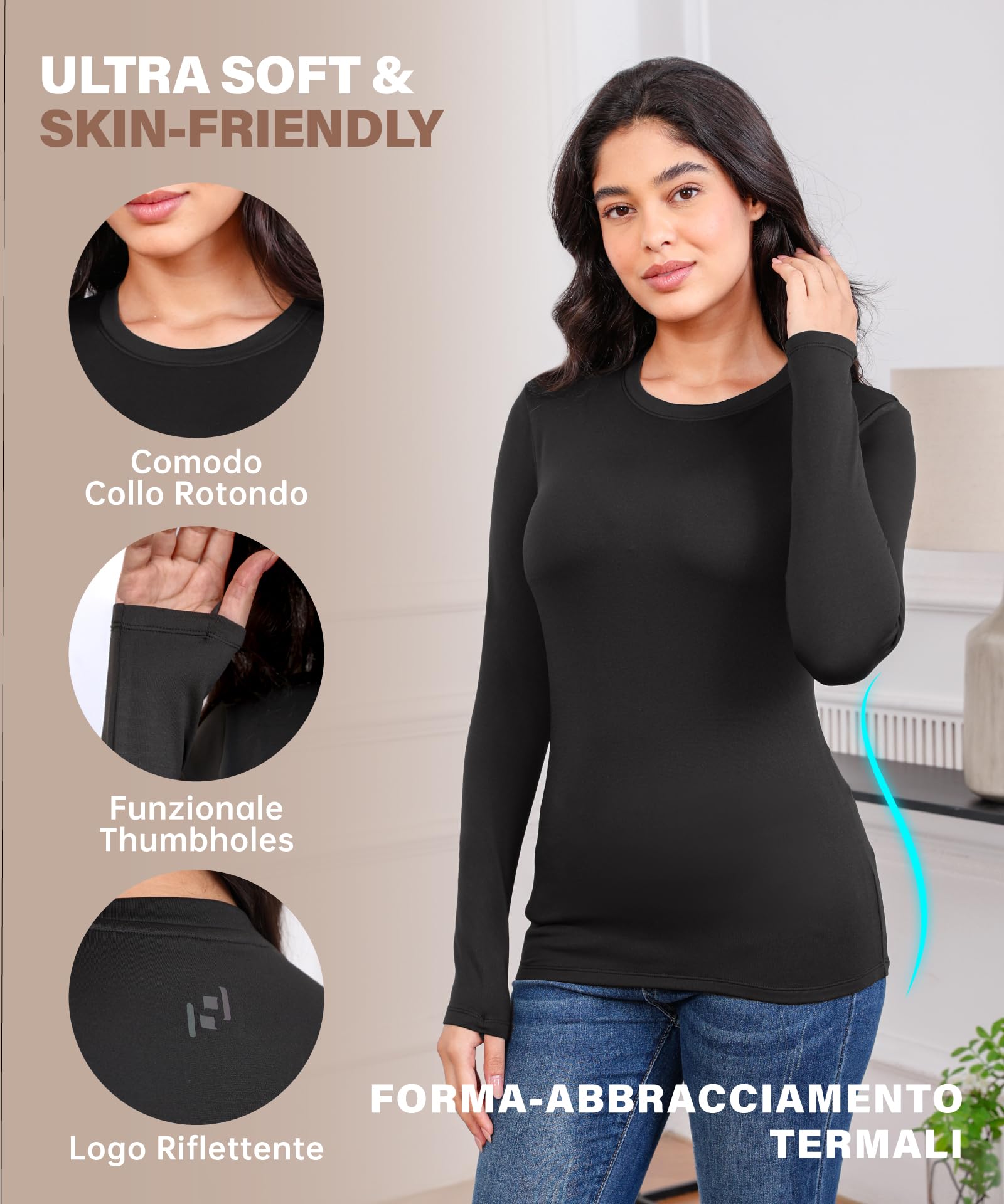 HUGE SPORTS Camiseta térmica para mujer – Manga larga transpirable, ropa interior técnica para esquí/senderismo, Quick-Dry, otoño-invierno