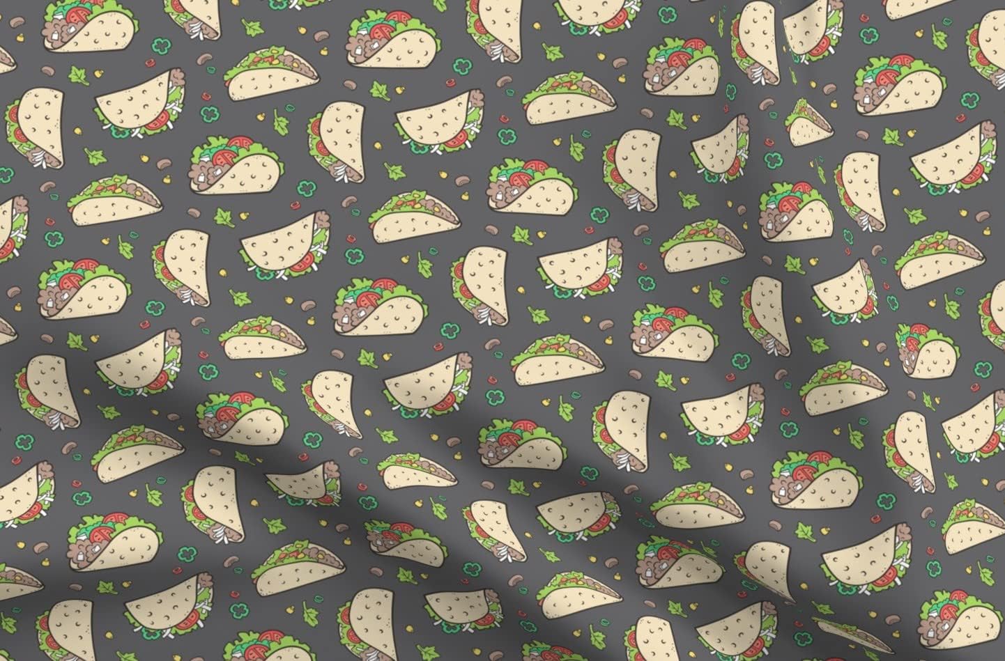 Spoonflower Fabric - Tacos Food Dark Gray Charcoal Taco Junk Mexican Mexico Printed on Petal Signature Cotton Fabric Fat Quarter - Sewing Quilting Apparel Crafts Decor
