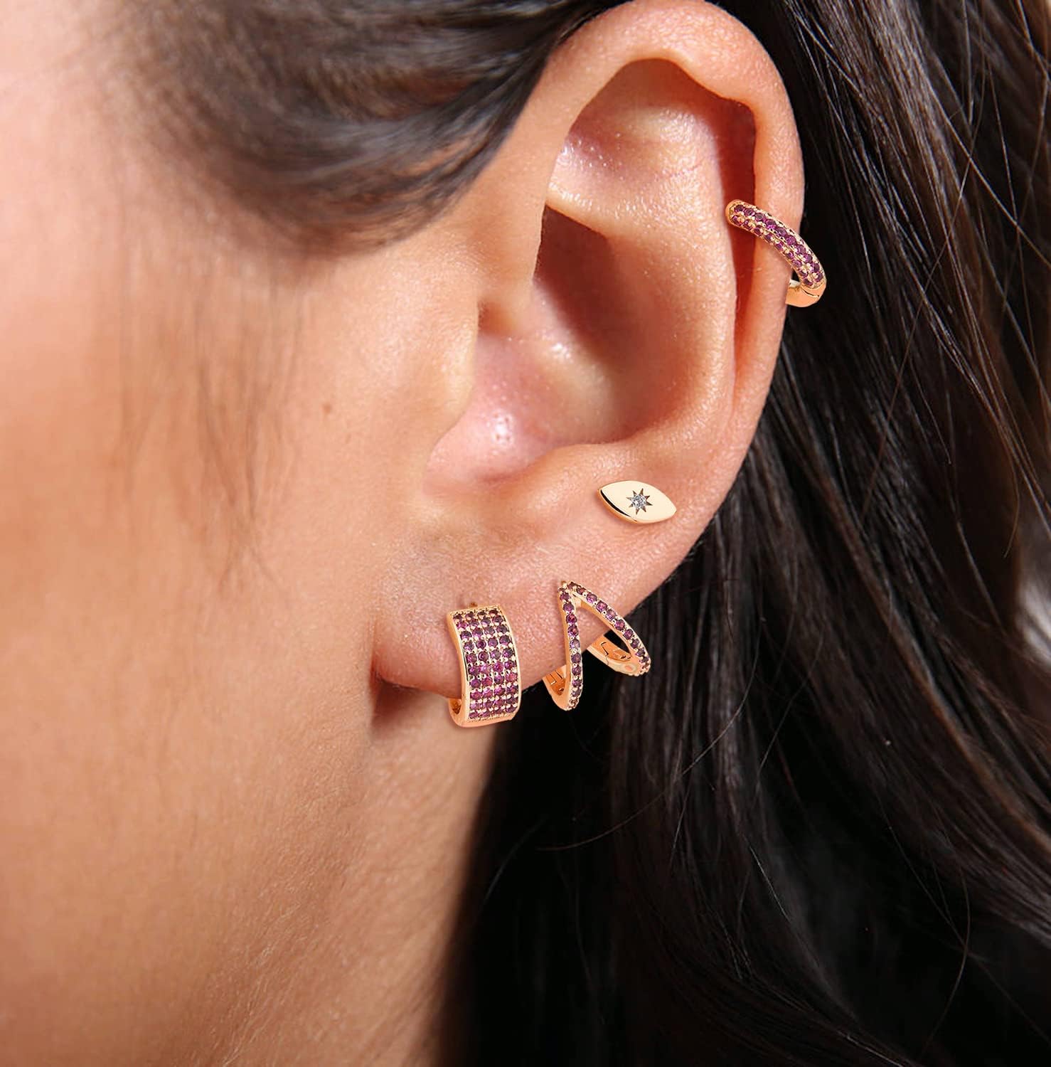 Hoop Earrings For Women Girl,Mini Lightweight Chunky Pave Helix Cartilage Huggie Earring - Image 3