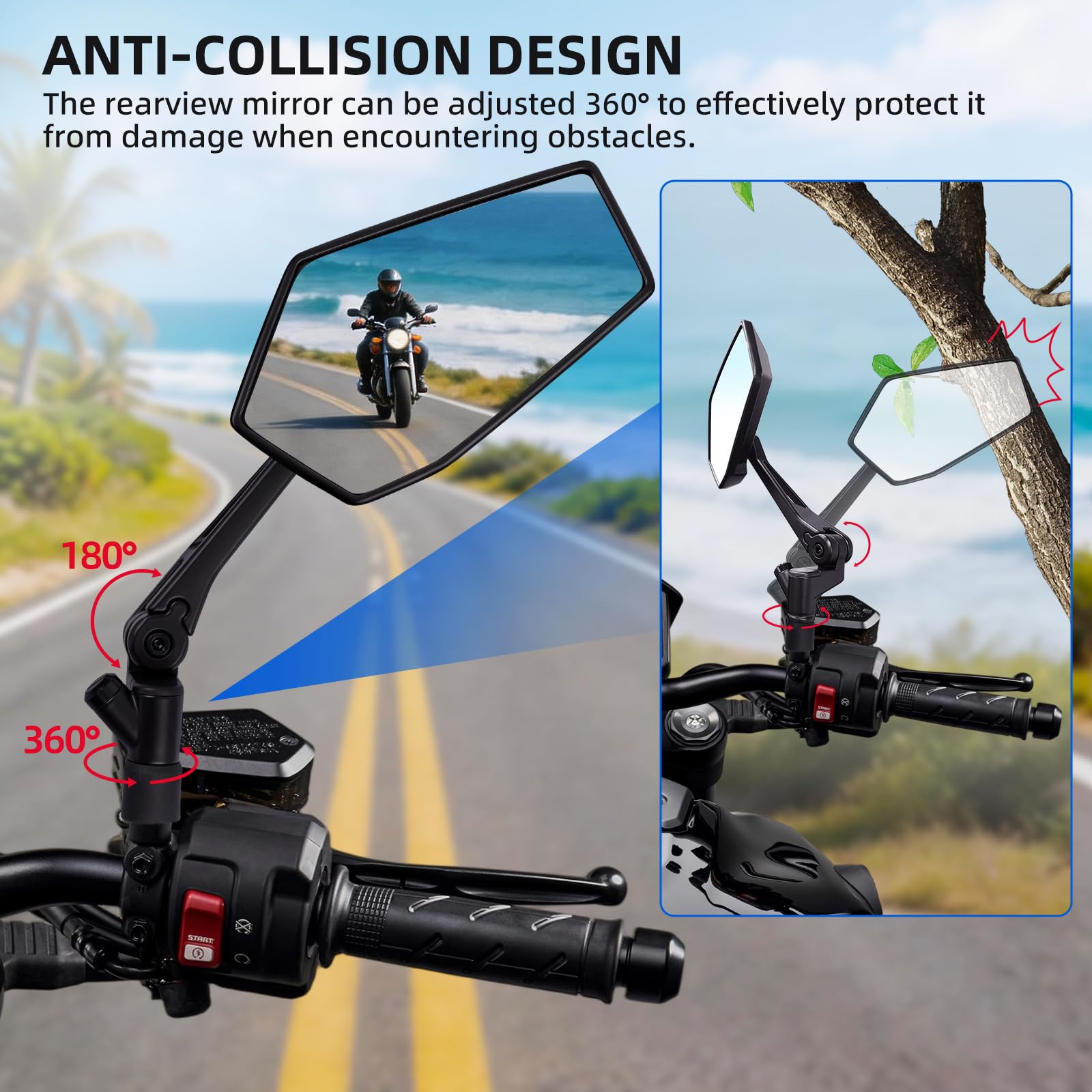 DREAMIZER Specchietti Moto Omologati E con Supporti Cellulare Integrati, 7/8" Specchietti Laterali Pieghevoli con Bulloni M8/M10, Compatibili con Moto Stradali, Dirt Bike, Quad, Cruiser.