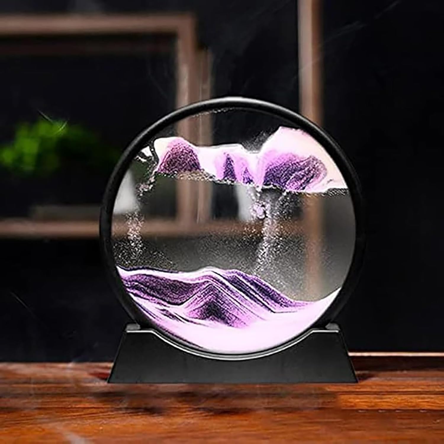 Moving Sand Art Picture ,3D Dynamic Sand Art Liquid Motion Round Glass Deep Sea Sandscape Flowing Sand Painting Flowing Sand Frame Relaxing Office Desktop Home Decor Gifts ( Color : A2 , Size : 9.1INC