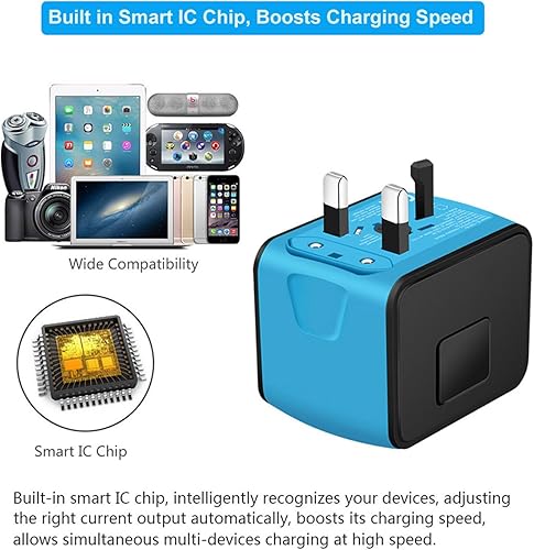Miniatura 3 de Adaptador de corriente de viaje internacional universal con cargador de pared inteligente de alta velocidad 2.4A 4xUSB, adaptador de enchufe de