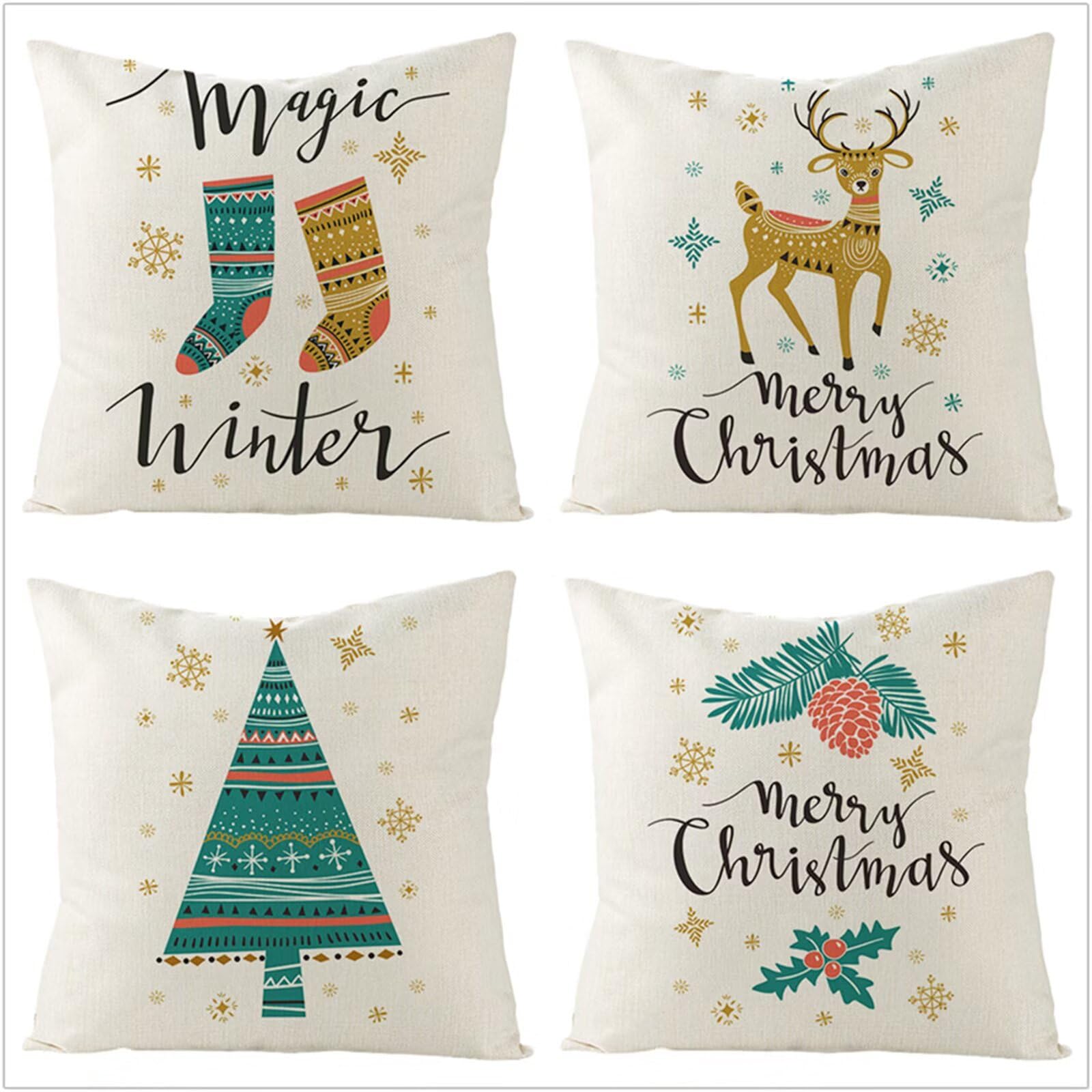 Fundas Cojines 65x65cm,Funda Cojin Modernas Juego de 4 Funda de Almohada Elegantes Decorativa para Sofá Coche Cama Sillas Blanca Navidad