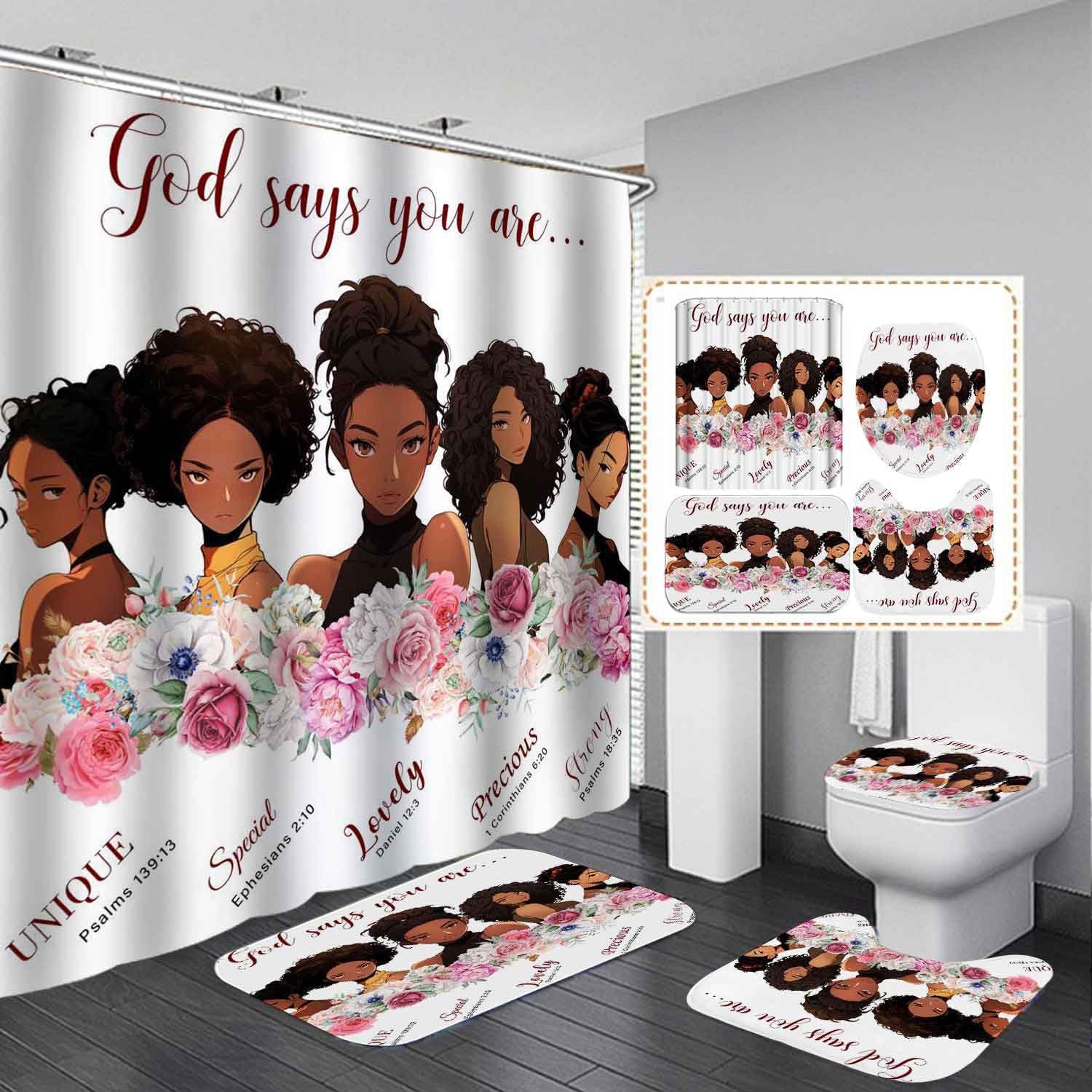 Amazon.com: OLEBETY 4PCS African American Shower Curtain Sets with Rugs ...