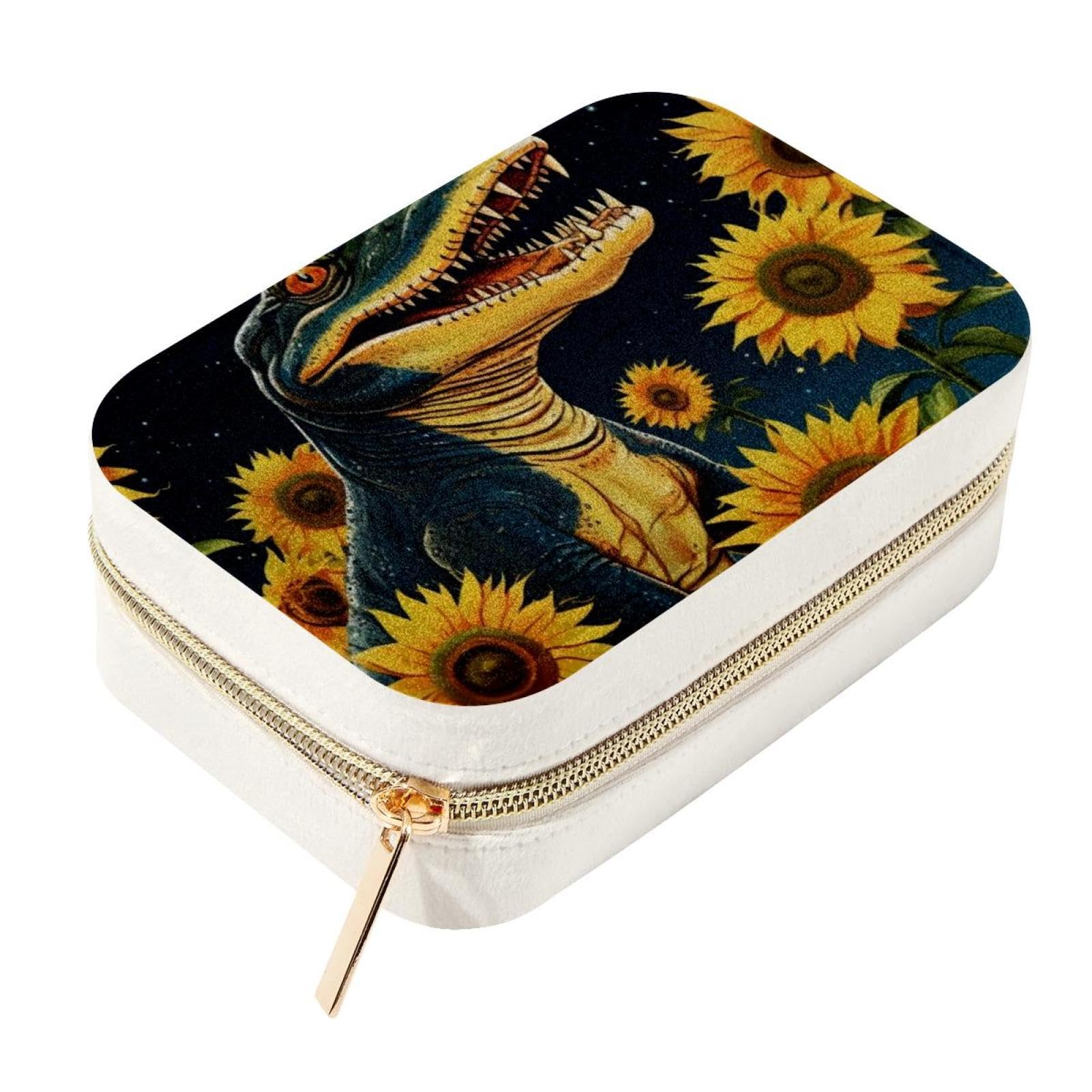 Organiseur bijoux crocodile et velours : boîte de rangement haut de gamme motif tournesols