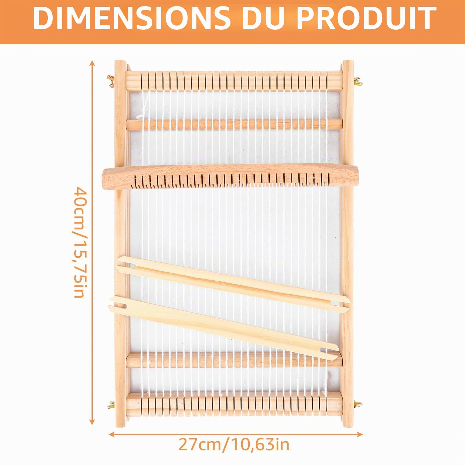 VIDETOL Kit de Métiers à Tisser en Bois 40 x 27 cm, Cadre Scolaire Avec Bateaux, Accessoires pour Tissage et Décoration