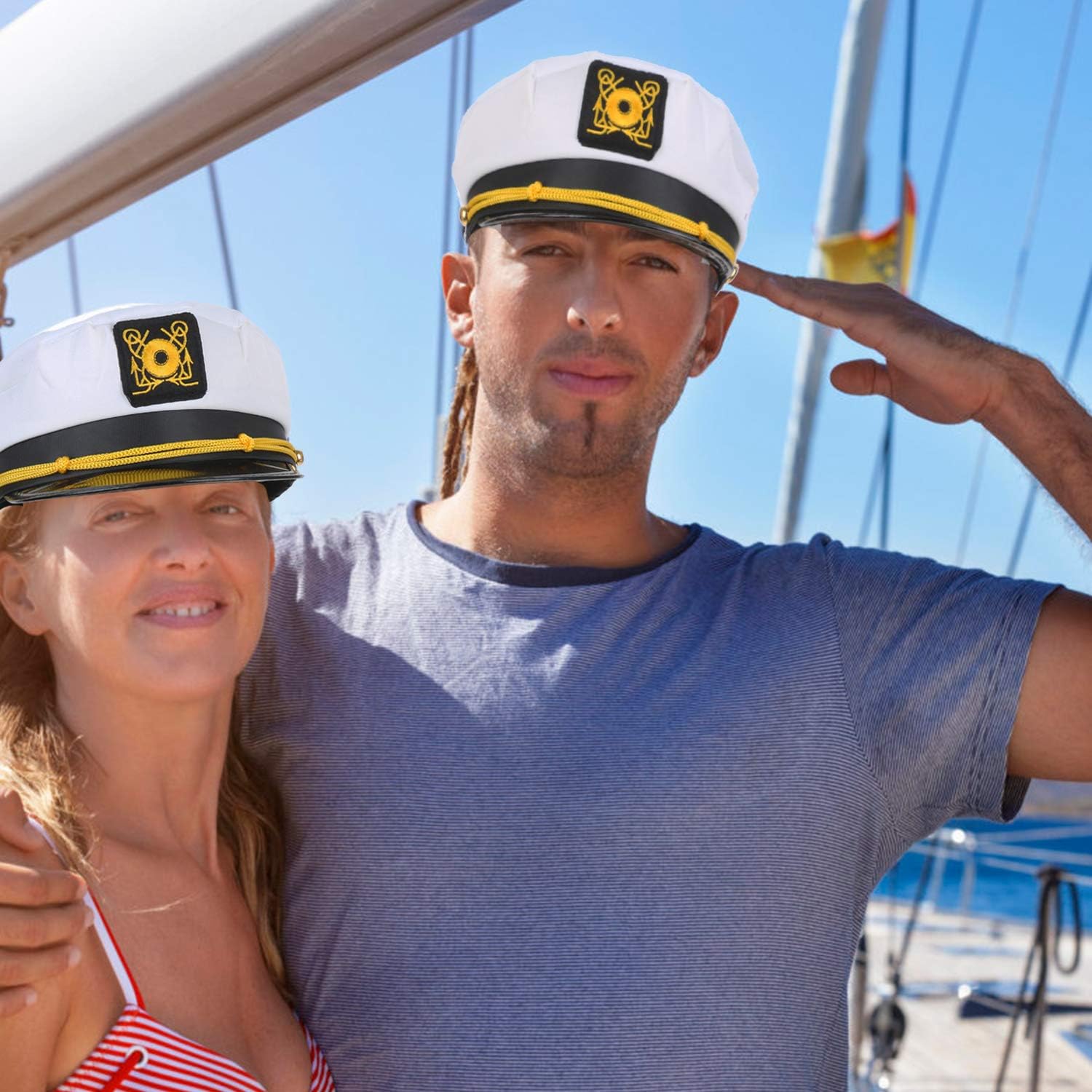 Olgaa 4 Pack Captain Hats Adjustable White Yacht Navy Sailor Hats Family Cruise Accessory for Men Women and Kids (Style2)