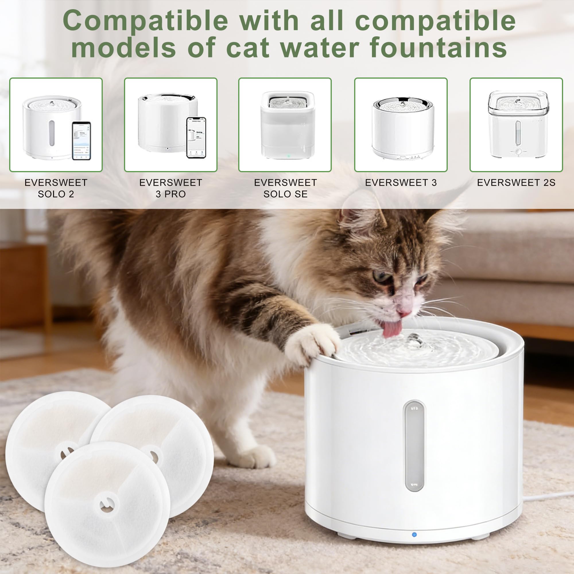 Confezione da 24 Filtri Fontanella per Gatti, 12 Filtri a Carbone Attivo e 12 Filtri in Schiuma, Compatibili pour Eversweet Solo 2/SE/3 Pro/2S/3, Pratici Filtro Fontanella Per Gatti