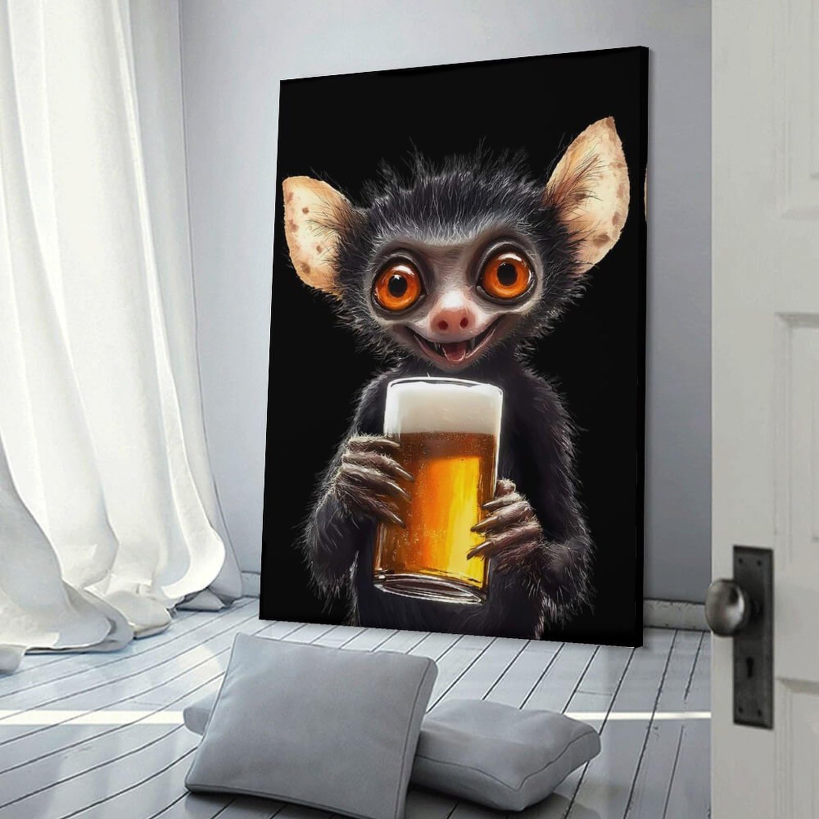 Junmoney Lemur with Beer Decorative Canvas Print, 12x18inch(30x45cm), for Gallery Wall Decor And Room Displays, Wall Decor Suited to Curated Displays