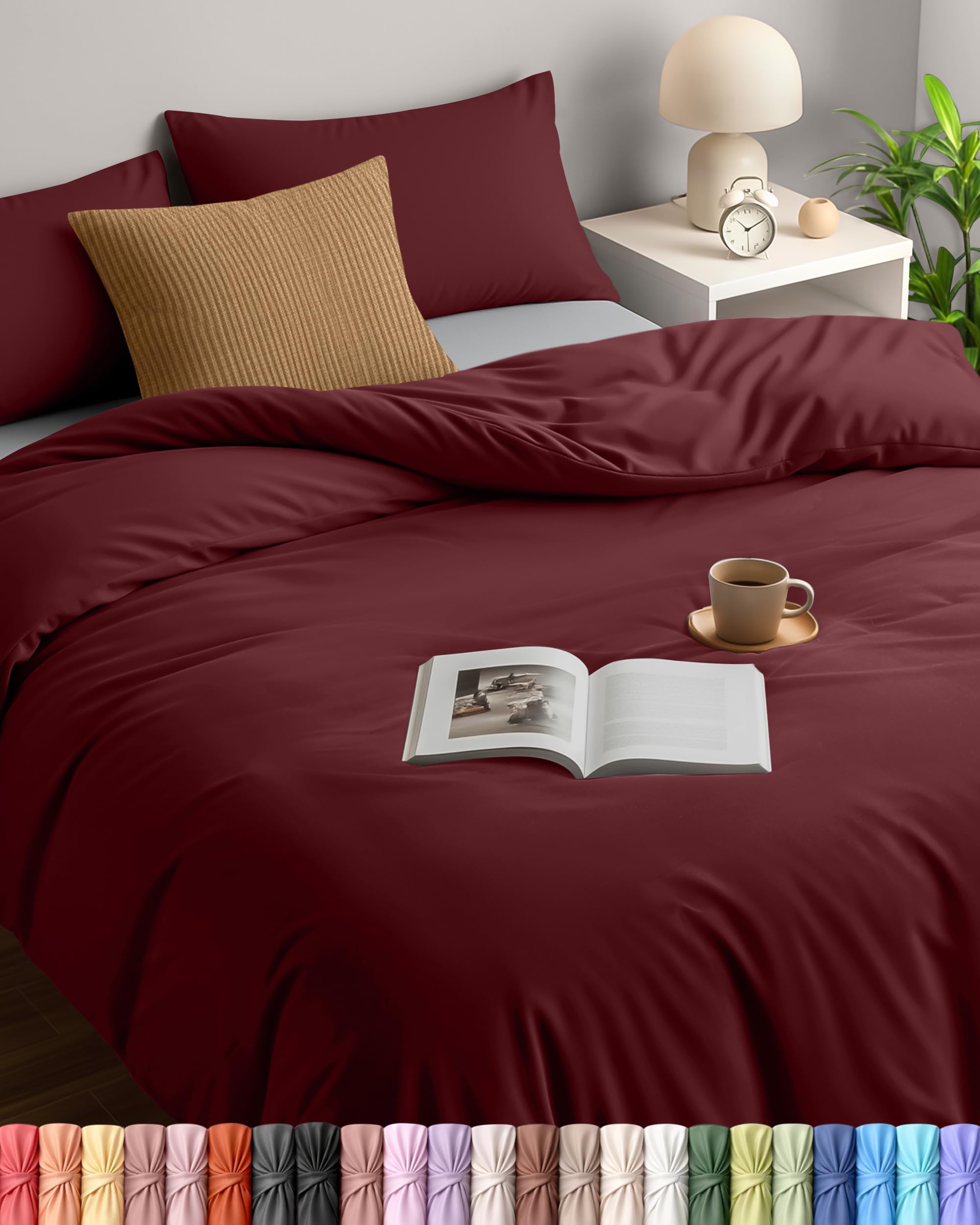Utopia Bedding Duvet Cover with Pillow cases Double - Soft Microfibre Polyester - Bedding Quilt Cover Set (Burgundy)