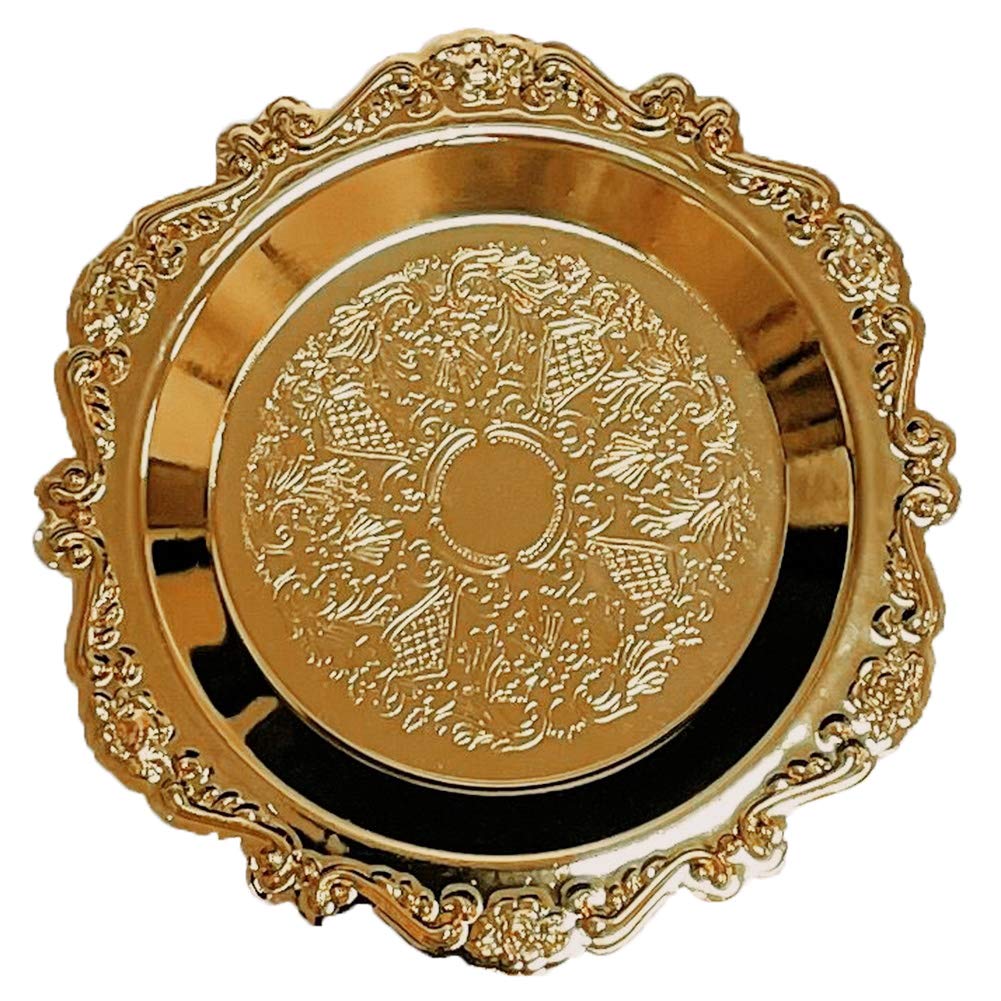 Gisela D Gold Gisela Vintage Carved Stainless Steel Jewelry Tray Trinkets Dish Organizer Jewellery Ring Holder Cosmetics Fruit Plate (, Round)