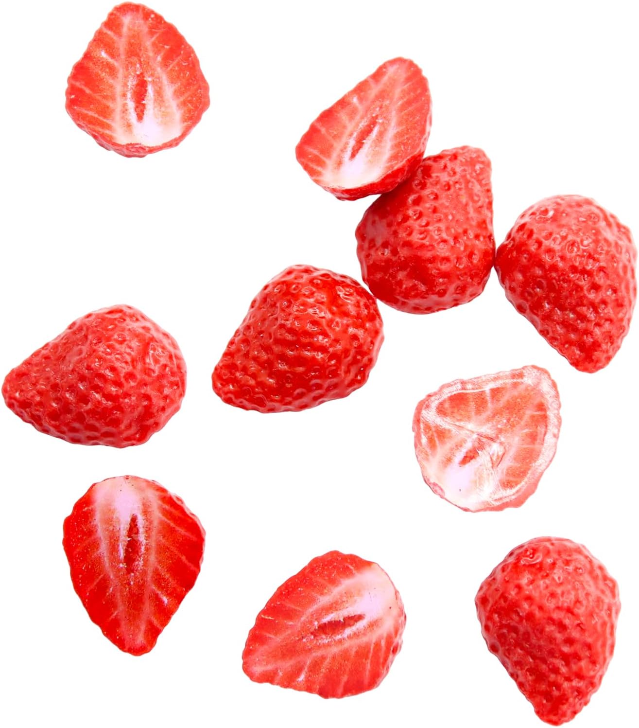 10 Pcs Artificial Strawberry Blocks, Fake Lifelike Fruit Plastic Half Strawberries Decorations for Home Kitchen Party